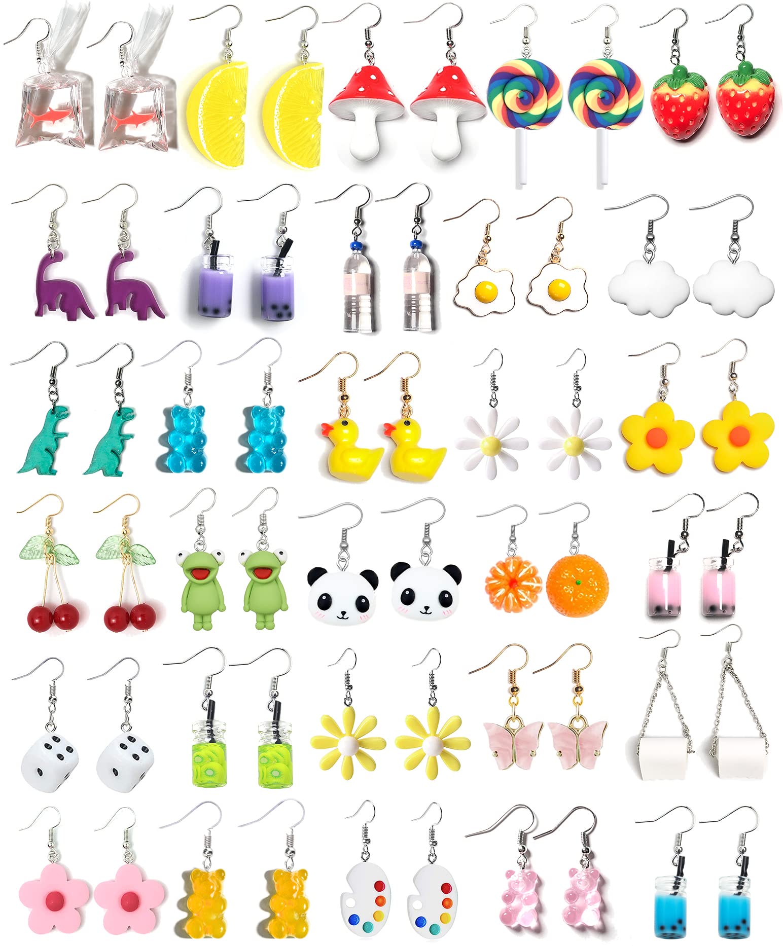 30 Pairs Cute Summer Earrings for Women - Fun Drop Dangle Earrings with Frog, Panda, Goldfish, Water Bottle, Strawberry & More - Perfect for Parties, Gifts & Daily Fashion Accessories