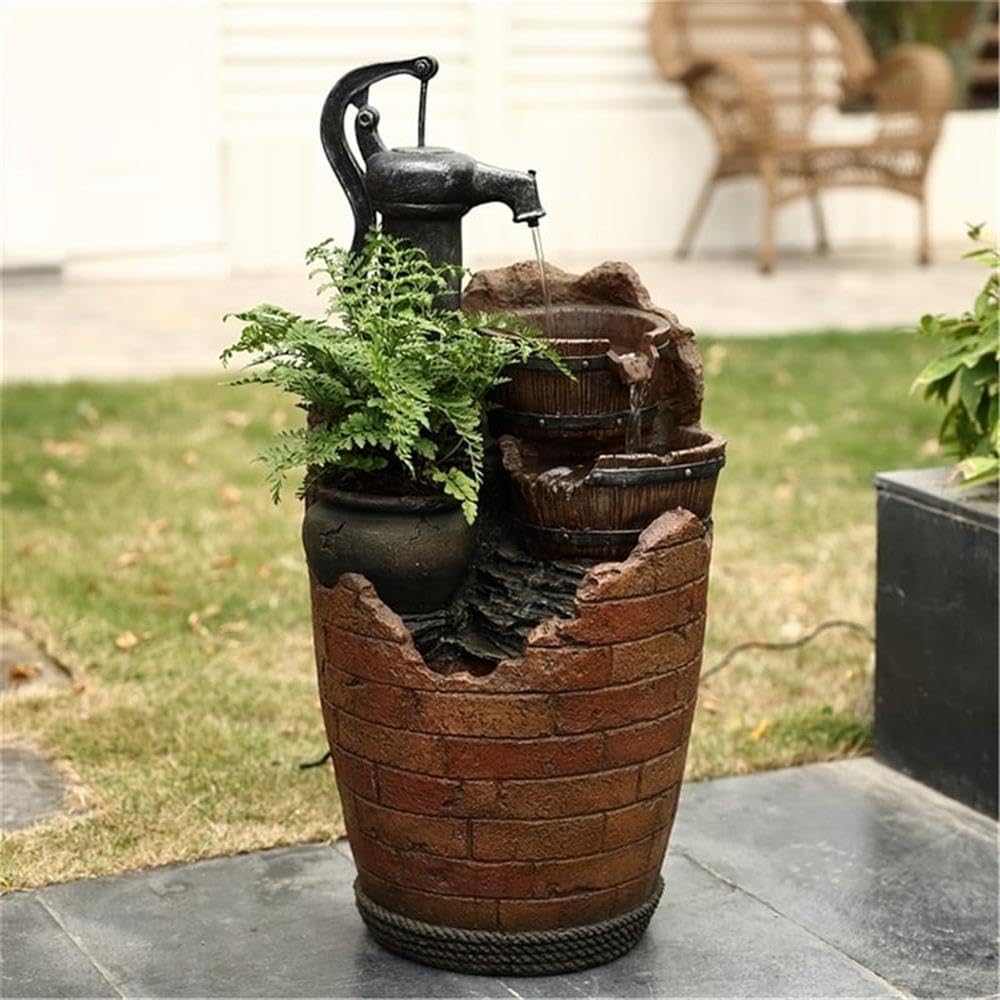 Bowery Hill Modern Brown Resin Water Pump Fountain - Outdoor Garden Decor, Patio & Backyard Water Feature for Relaxation