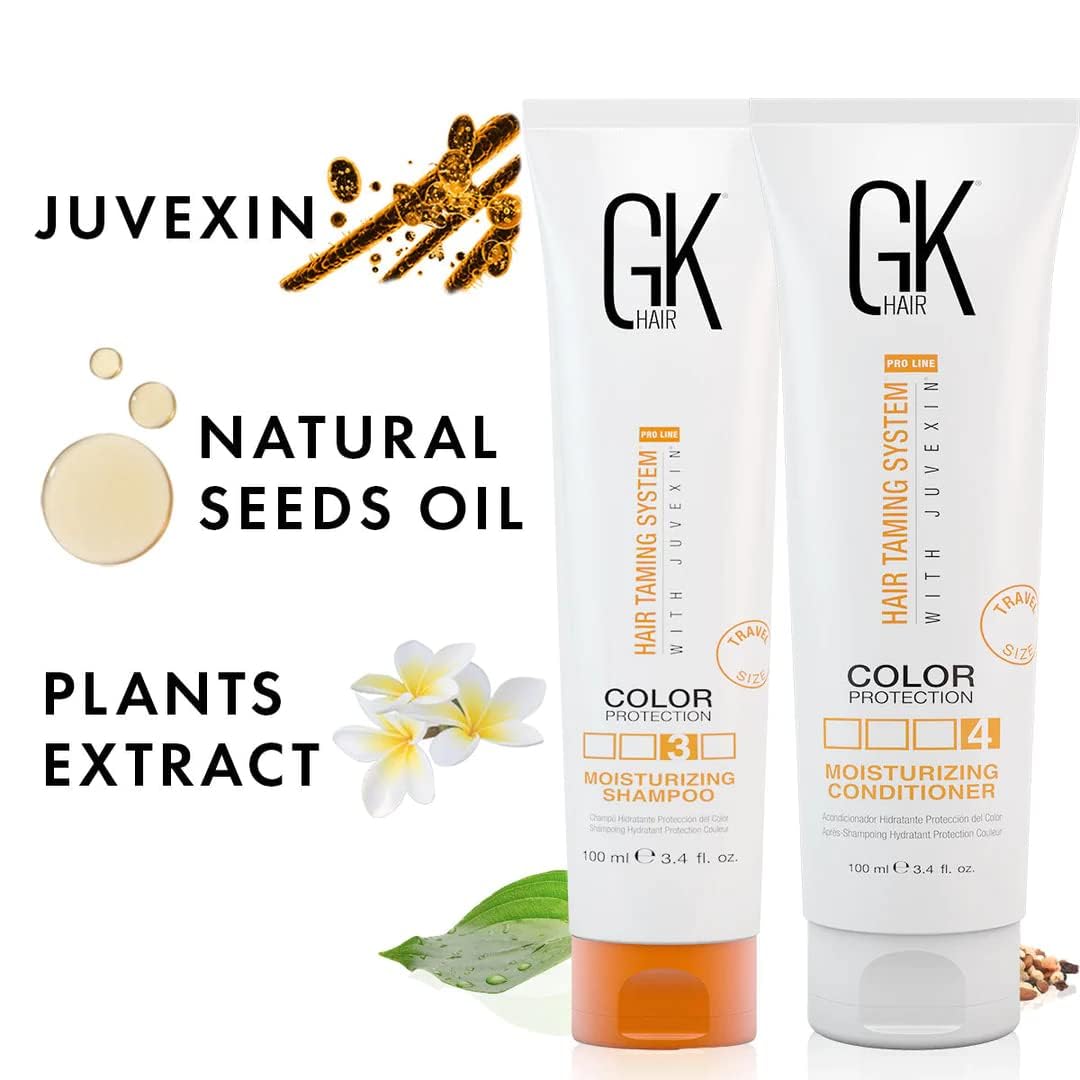 GK HAIR Global Keratin Professional Hair Treatment Set (300ml/10.1 Fl Oz) with Organic Argan Oil Serum (10ml) & Moisturizing Shampoo & Conditioner (100ml) - Salon-Quality Hair Care for Dry, Damaged & Frizzy Hair at Home