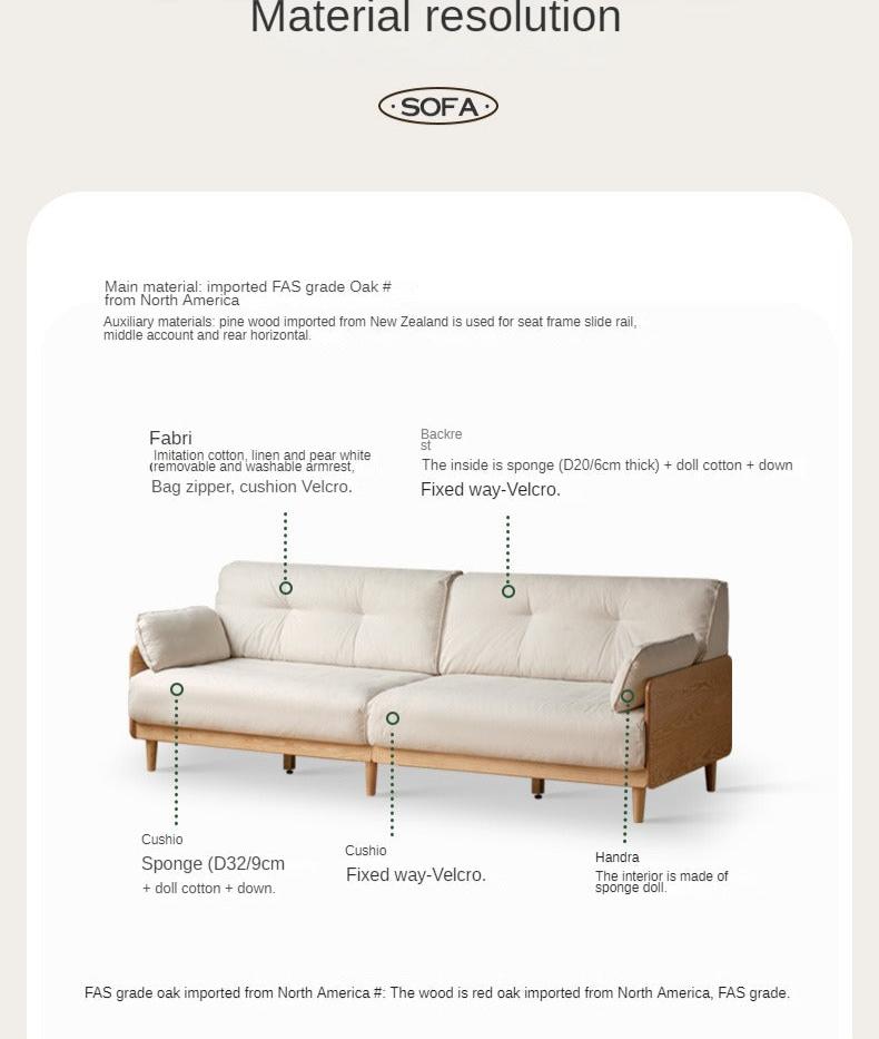 Solid Oak Wood Straight Fabric Sofa - Modern Living Room Furniture for Home & Office Comfort