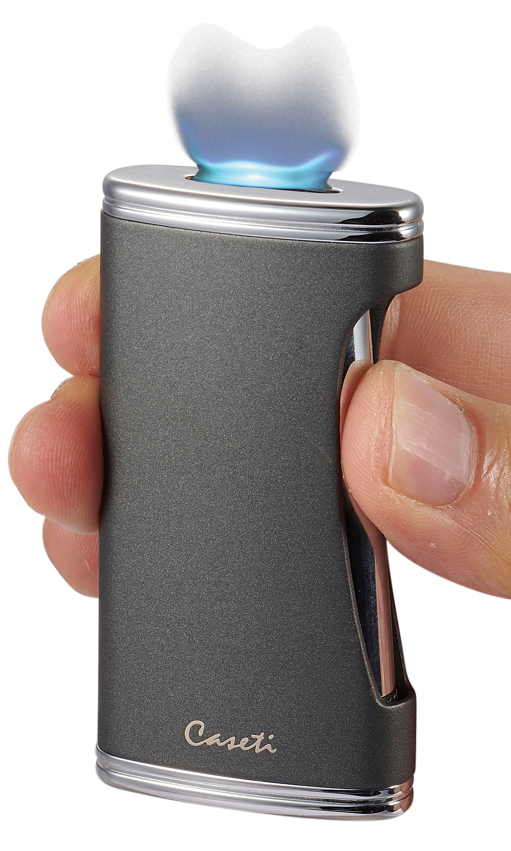 Caseti BigFlat Gray Cigar Lighter - Windproof Butane Torch for Cigars, Cigarettes & Outdoor Use - Perfect for Camping, BBQ & Travel Accessories