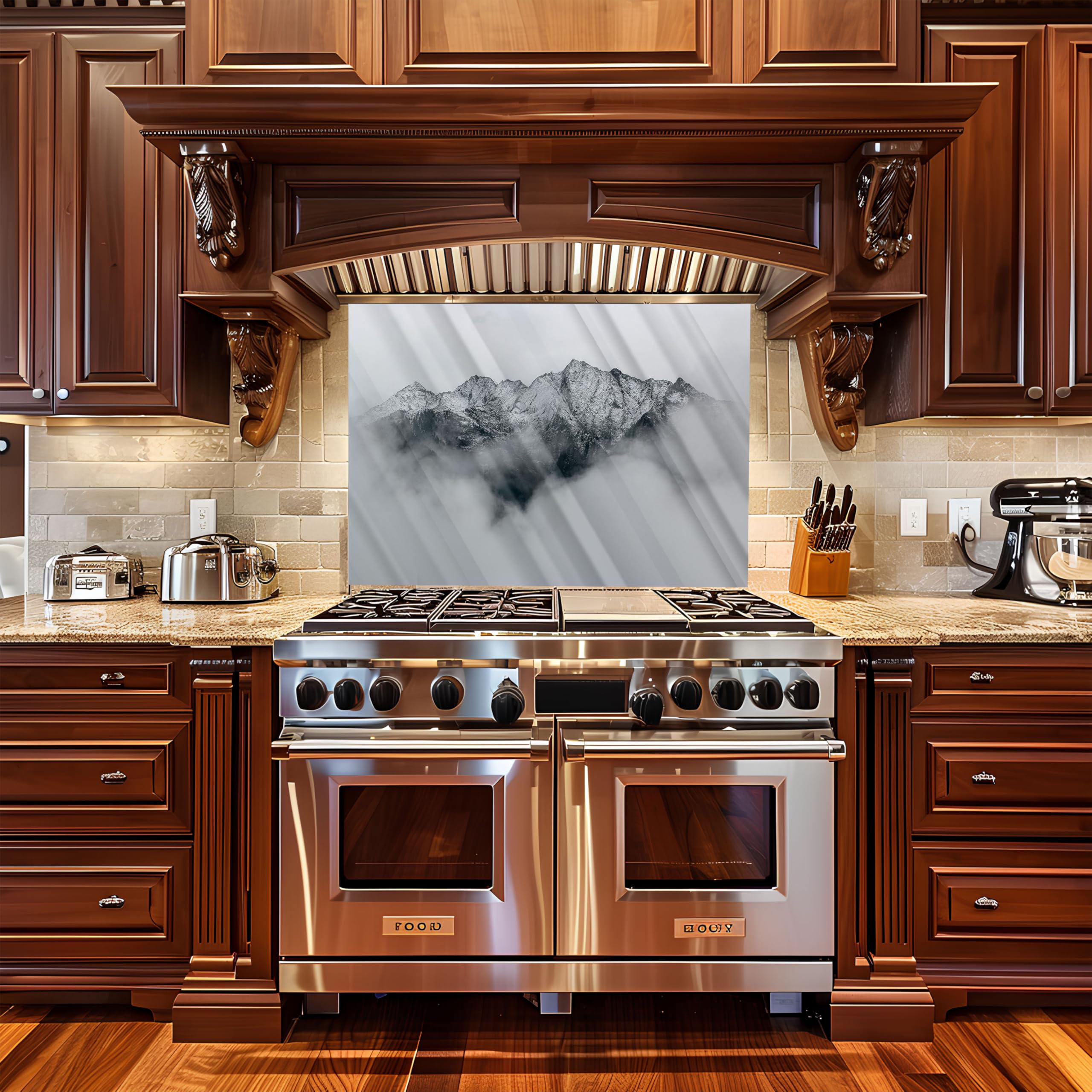Premium Tempered Glass Kitchen Backsplash - Heat Resistant Stove Backsplash with Peel & Stick Installation | Easy to Clean Splash Guard for Cooking, Baking & Food Prep Areas