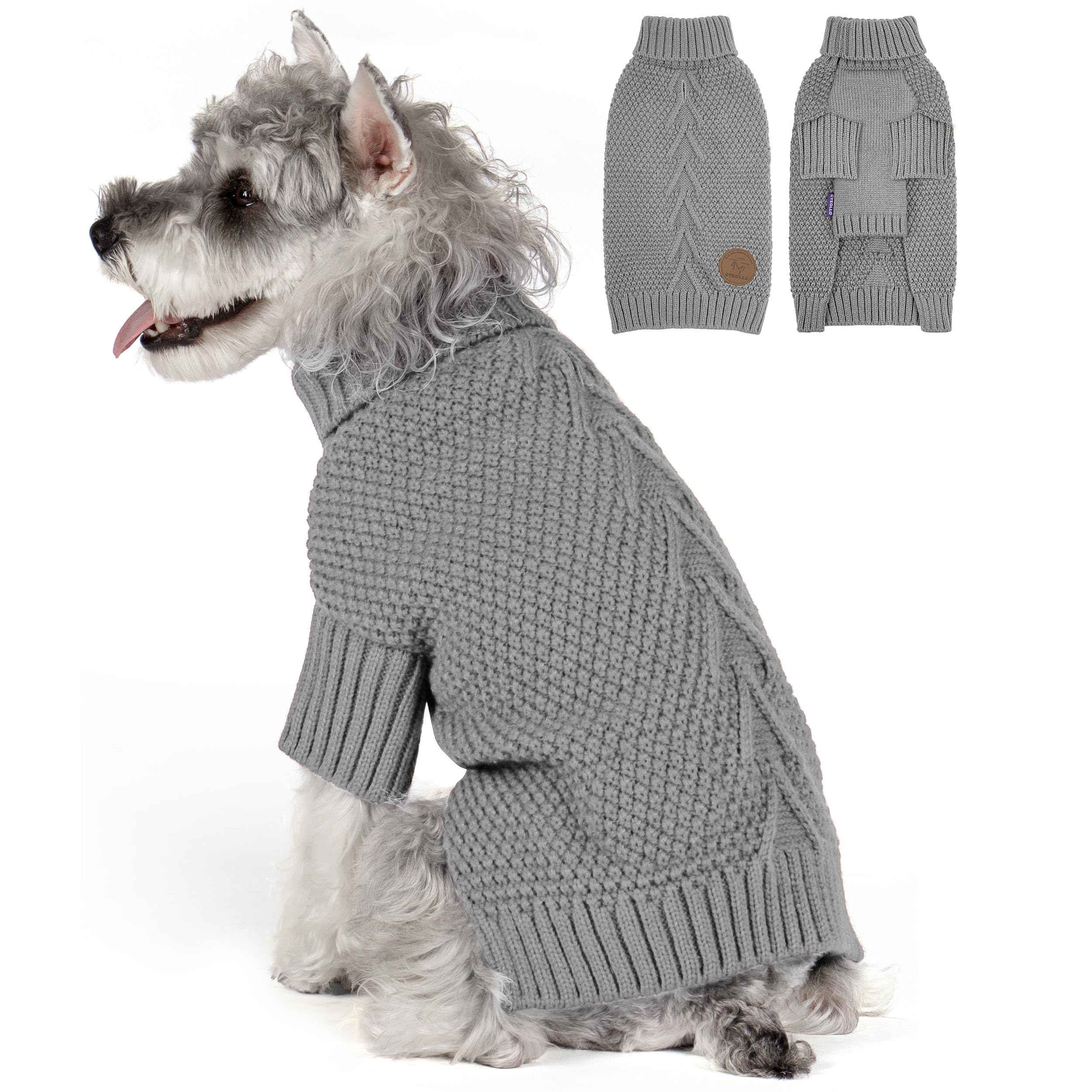 Cyeollo Warm Knit Dog Sweater with Leash Hole - Grey for Small Dogs - Perfect for Winter Walks