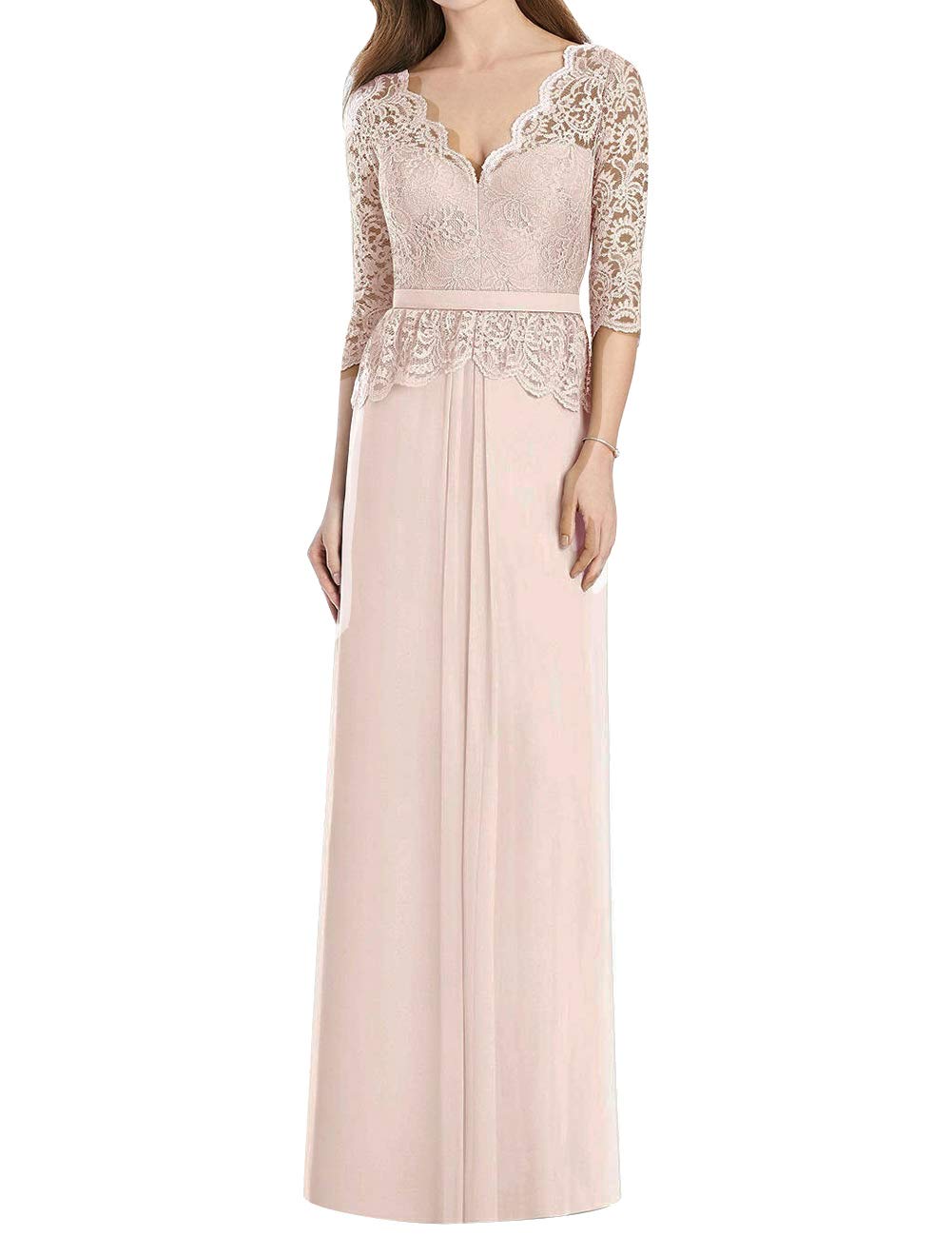 Elegant Long Chiffon Lace Mother of The Bride Dress with Sleeves - Formal Evening Gown for Wedding Ceremony, Reception & Special Occasions