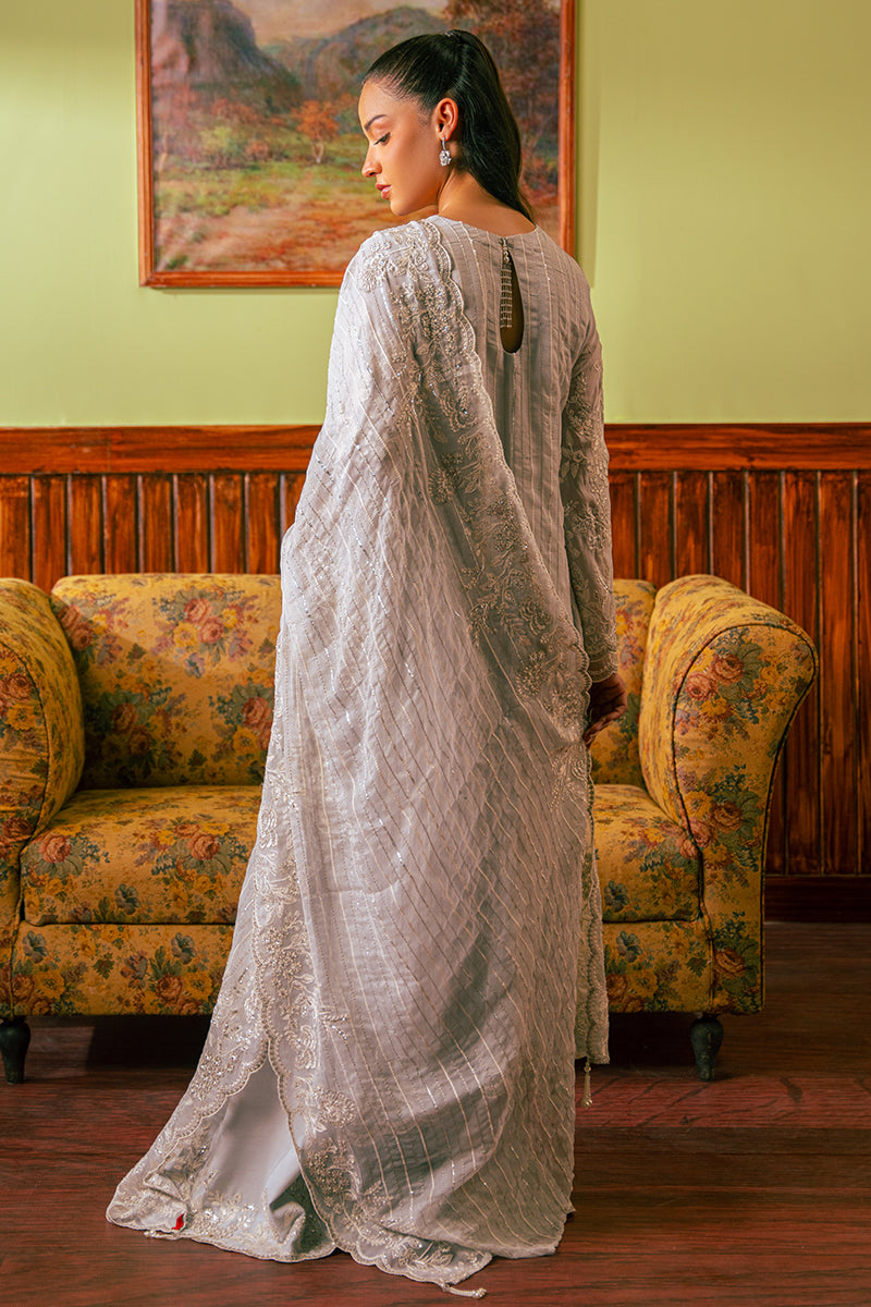 Elegant Muted Blue 4-Piece Embroidered Chiffon Suit Set for Women - Perfect for Weddings, Parties & Special Occasions