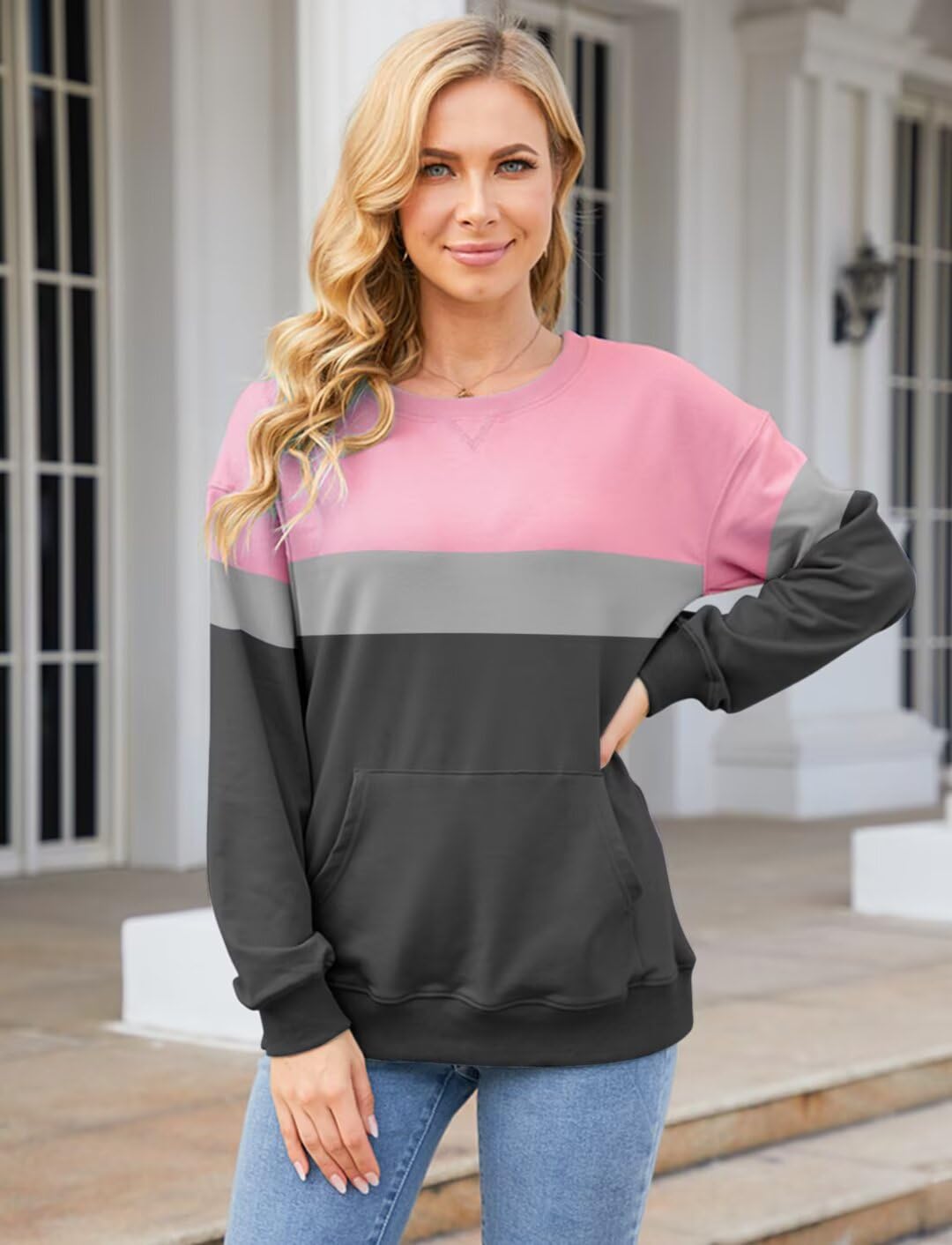 Women's Lightweight Long Sleeve Crewneck Sweatshirt with Pocket - Cute Casual Pullover Top for Fall & Winter 2025 | Perfect for Work, Travel & Cozy Everyday Wear