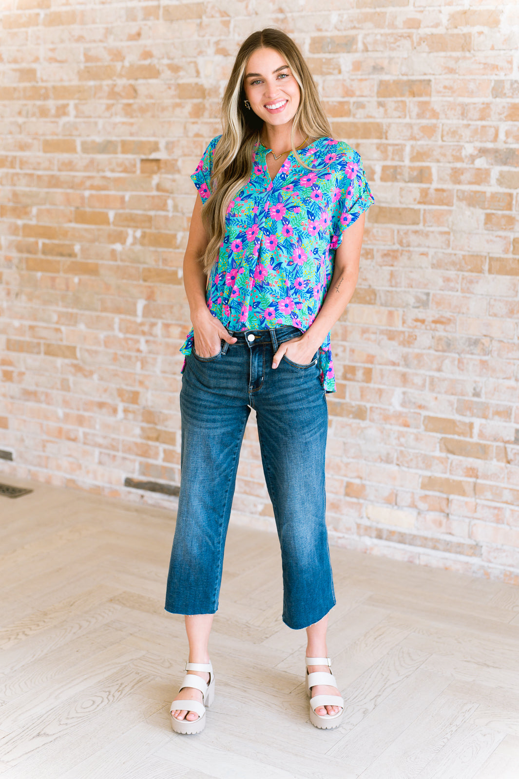 Lizzy Cap Sleeve Top - Floral Print Women's Blouse in Mint & Lavender | Casual Summer Tops for Women | Perfect for Beach Outings, Date Nights & Office Wear