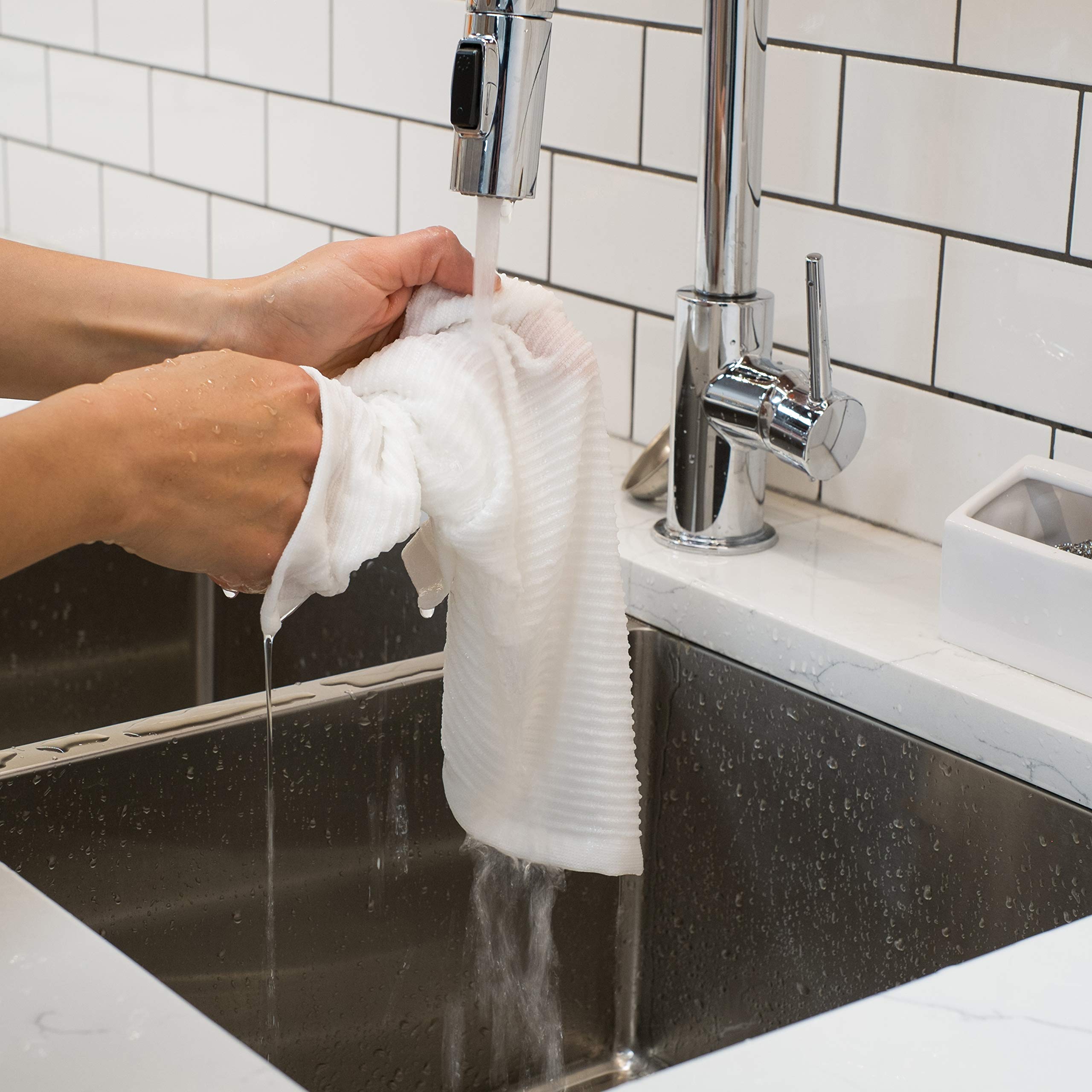 Now Designs Ripple Kitchen Dishcloth Set of 4 - Premium Absorbent White Dish Towels for Washing Dishes, Cleaning Countertops & Drying Hands - Perfect for Kitchen, Dining & Household Use