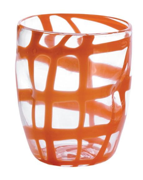 Aria Glasses Orange Grid Set of 6 - Stylish Drinking Glasses for Cocktails, Juice & Iced Coffee - Perfect for Parties, Restaurants & Home Bar Decor