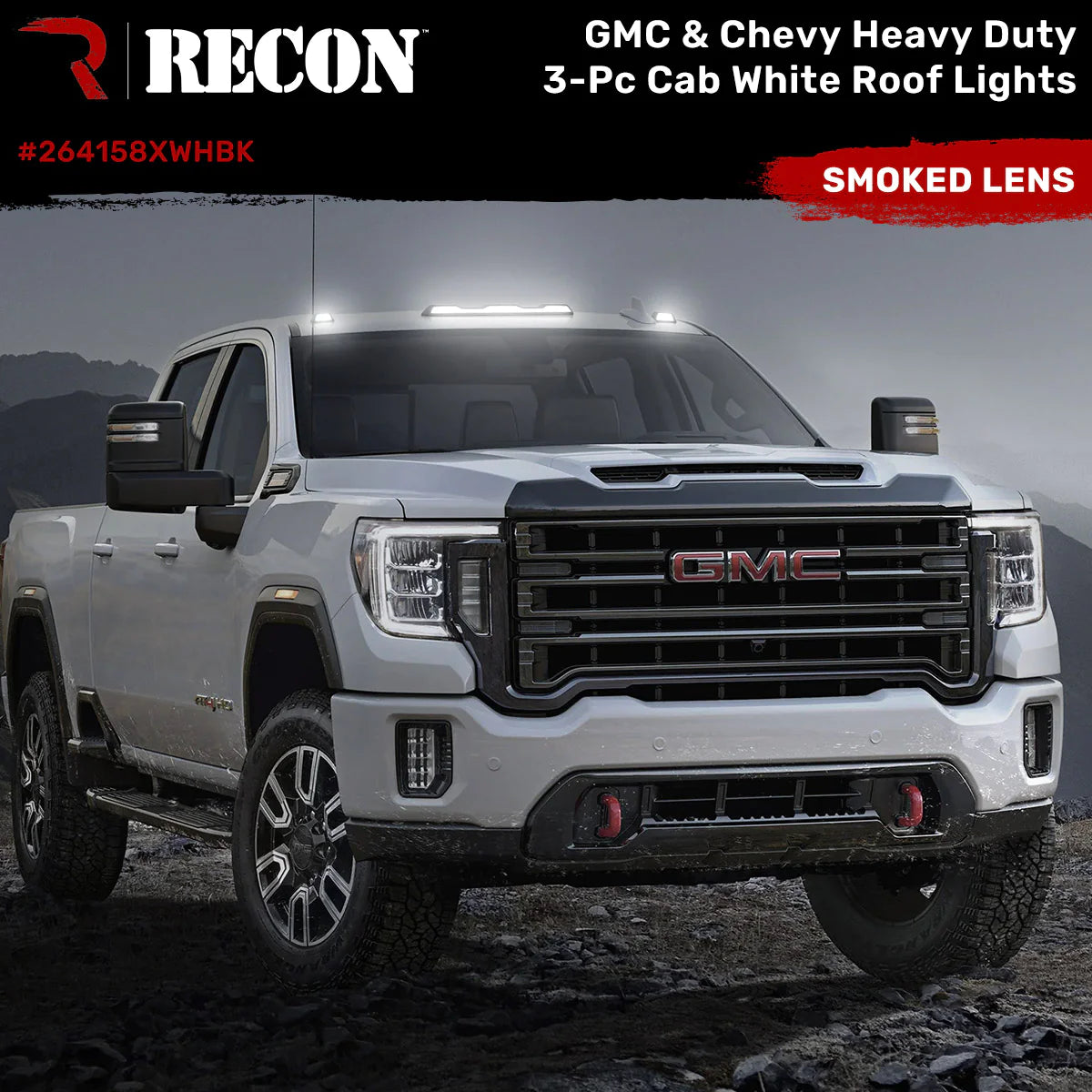 GMC & Chevy 20-24 (4th GEN) Heavy Duty Smoked Cab Roof Light Lens with White LEDs - 3 Piece Set for Trucks Without Factory Roof Lights | Off-Road Lighting Upgrade for Night Driving & Work Sites