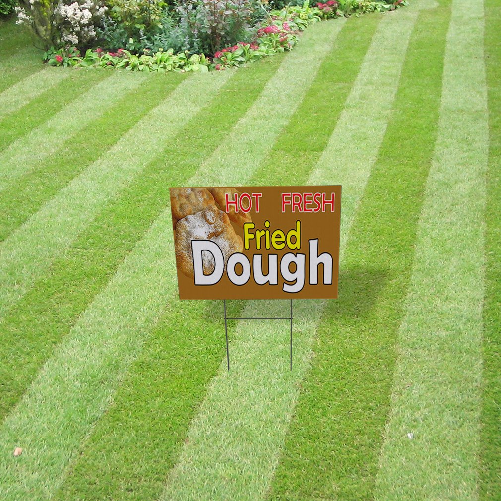 Hot Fresh Fried Dough Weatherproof Yard Sign - 18x12 Inches Single-Sided Orange Lawn & Garden Advertising Sign for Bakeries, Food Trucks & Outdoor Events