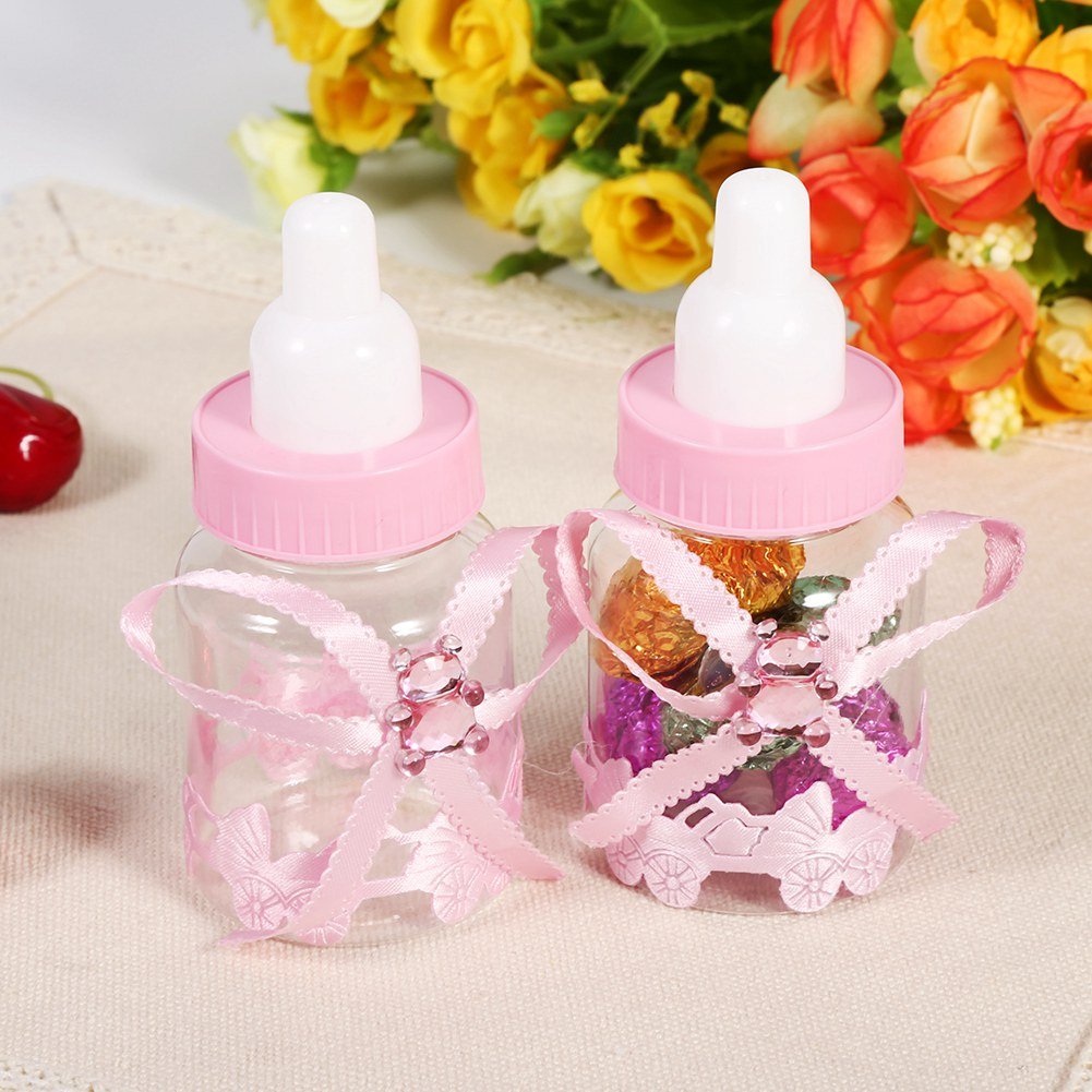 50Pcs Reusable Plastic Shower Bottles - 1.6 x 3.5 Inch Fillable Candy Containers for Baby Shower, Birthday Party Decorations - Perfect for Wedding Favors, Candy Buffets & DIY Craft Projects