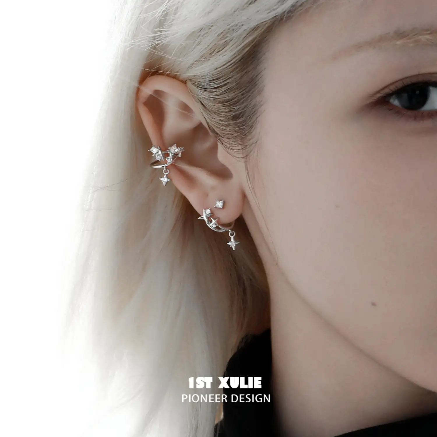 Star Trails S925 Sterling Silver Black Resin Detachable Stud Earrings™ - Elegant Dangle Earrings for Women, Perfect for Parties, Weddings & Everyday Wear