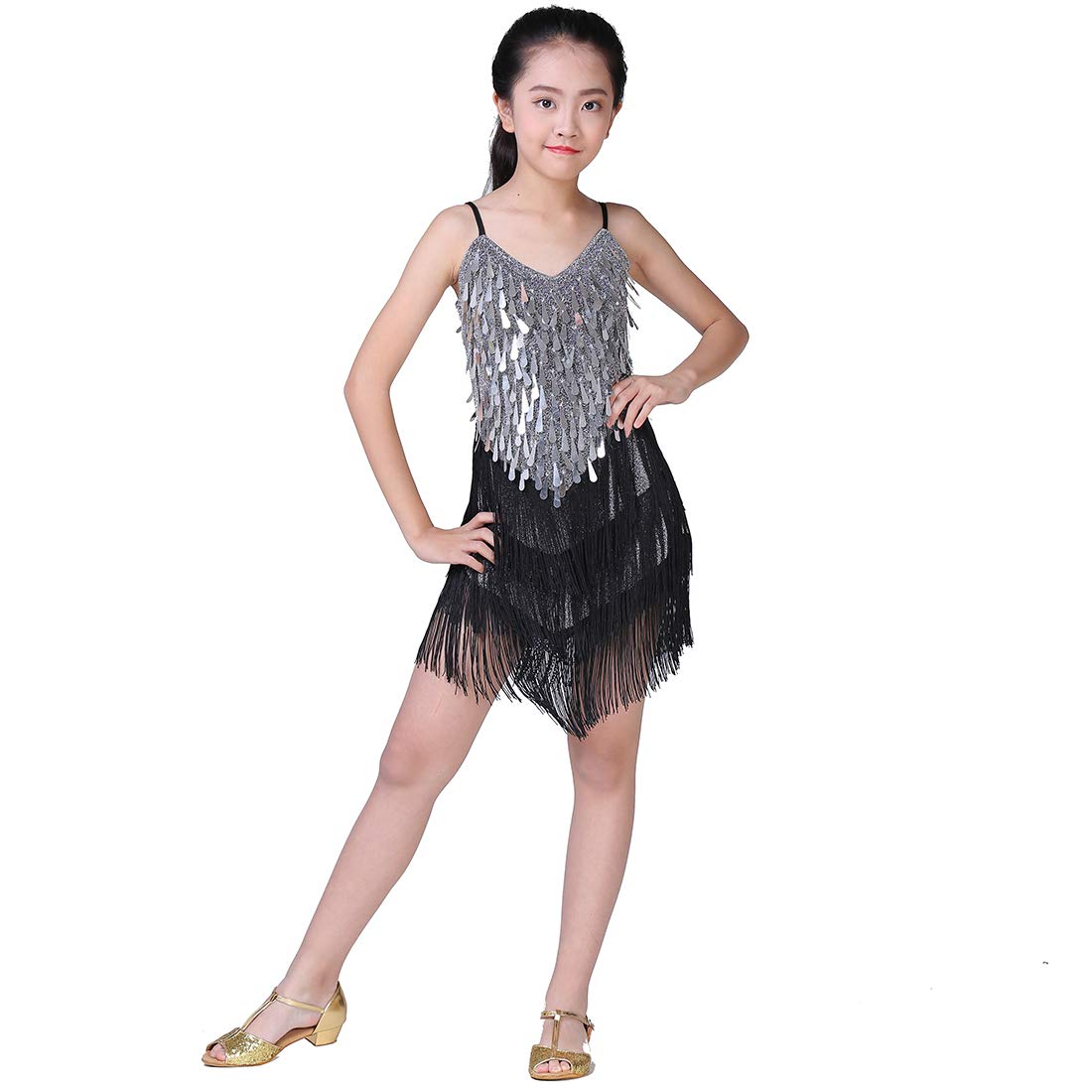 Magogo Girls Sequin Tassel Dance Skirt - Latin, Salsa, Ballroom Performance Costume for Kids & Teens | Perfect for Carnival, Competition & Stage Shows
