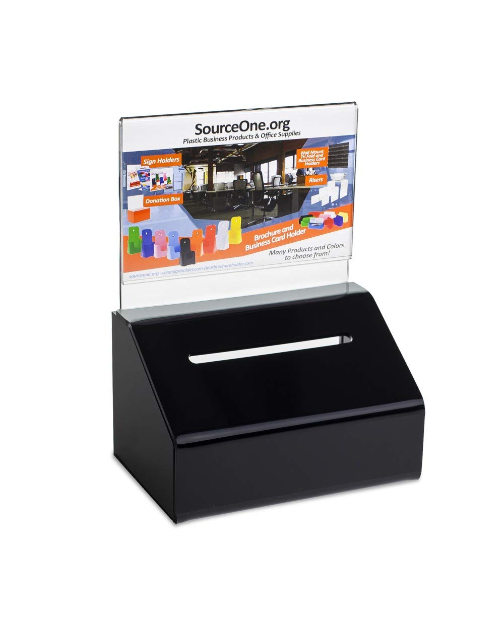 SOURCEONE.ORG Heavy Duty Clear Acrylic Donation Box with Lock & Sign Holder - Secure Ballot, Fundraiser, Event Voting Container for Schools, Churches & Businesses