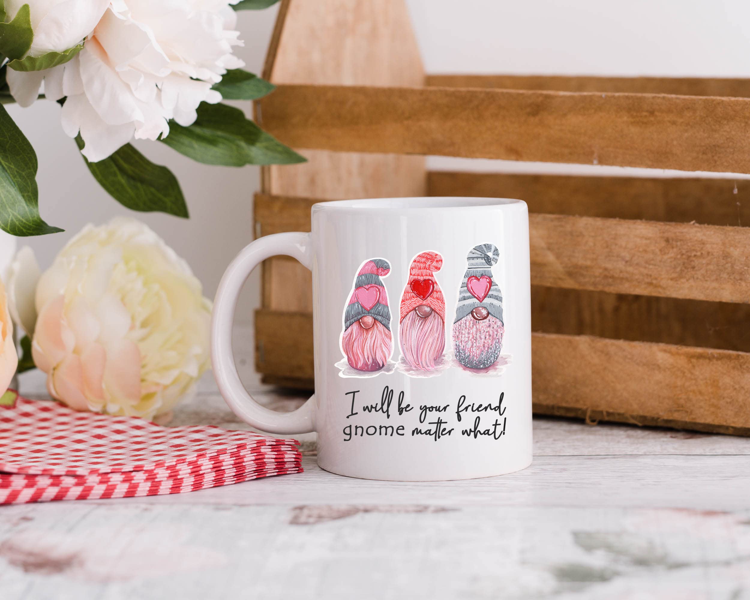 Friendship Gnome Love Mug for Women - Perfect Gift for Girlfriend, Coffee Lover, BFF & Best Friend - Valentine's Day Present for Home, Office & Cozy Moments