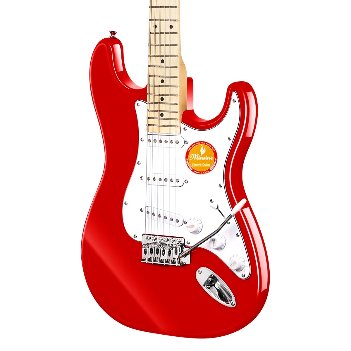 39 Inch Full Size Electric Guitar Kit with Solid Body, S-S-S Pickups & 6 Strings - Includes Gig Bag, Strap, Tremolo Arm, Cable & Picks - Perfect for Beginners & Practice (Red) - Ideal for Home Studio, Live Performances & Music Lessons
