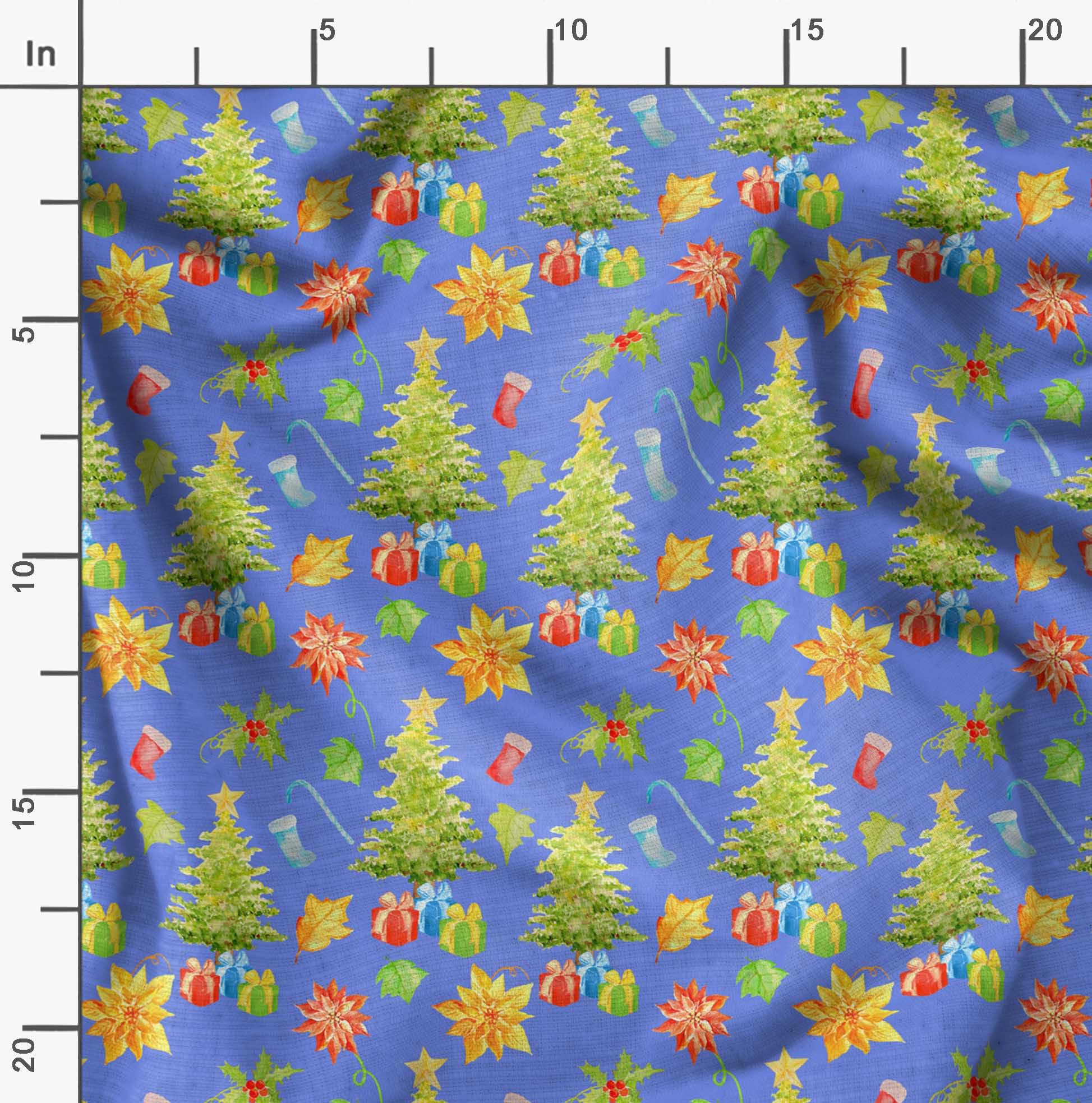 Soimoi Moss Georgette Blue Fabric by The Yard - 42 Inch Wide Printed Fabric for Christmas Decor, Holiday Gifts, Tree Skirts & Seasonal Home Decoration - Festive Joyful Patterns for DIY Crafts, Table Runners & Party Backdrops