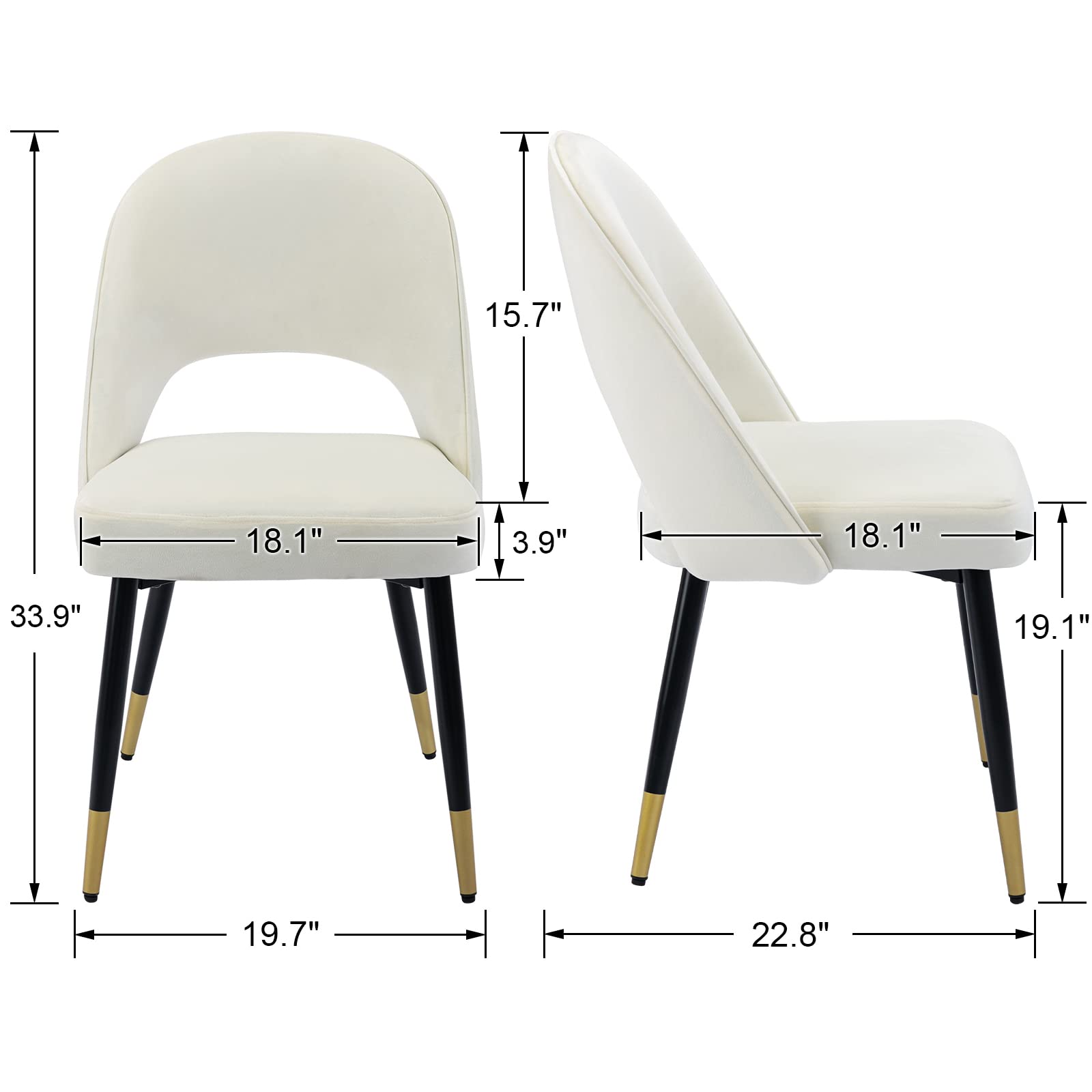 Modern Dining Chair Set of 4 - Velvet Upholstered Armless Side Chairs with Open Back & Metal Frame for Kitchen, Dining Room, Living Room - Beige | Perfect for Small Spaces, Breakfast Nooks & Contemporary Home Decor