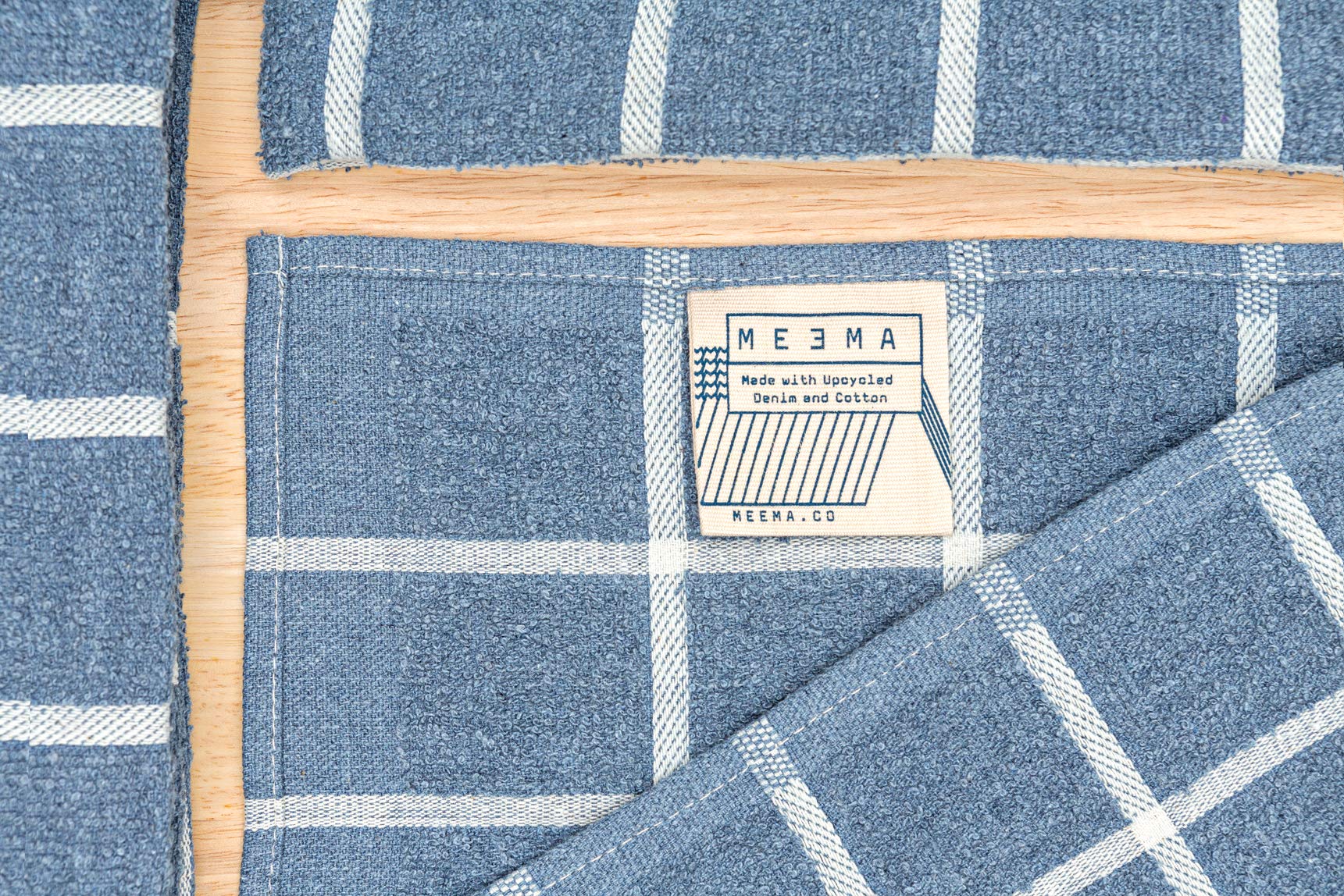 MEEMA Super Absorbent Kitchen Towels Set of 4 - 15x29 Inch Eco-Friendly Upcycled Cotton Terry Tea Towels | Dish Drying, Counter Cleaning & Hand Wiping | Machine Washable (Blue)