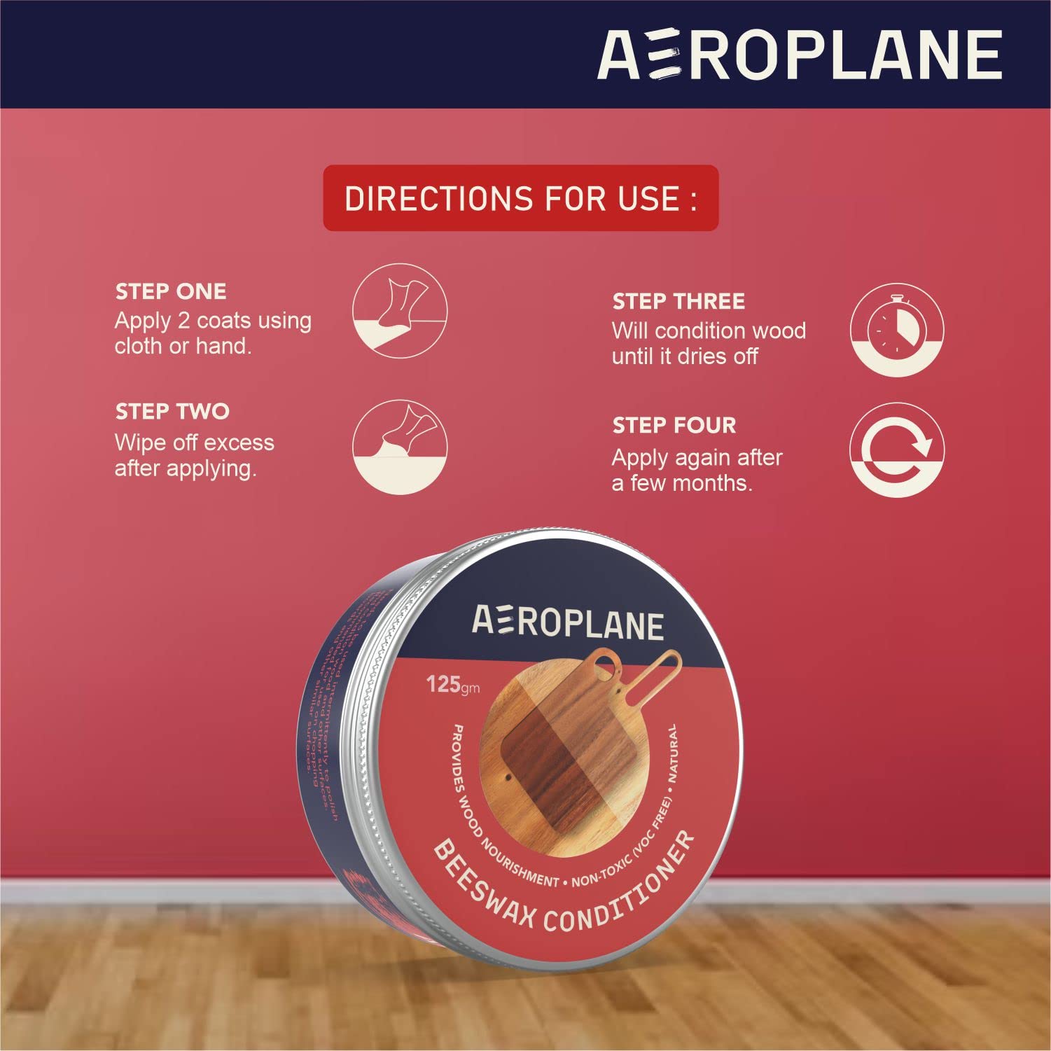 AEROPLANE Beeswax Wood Conditioner - Natural Wood Polish & Protector for Furniture, Cutting Boards & Woodenware (25g) | Restores Shine & Prevents Cracking - Perfect for Kitchen, Dining & Living Room Wood Care