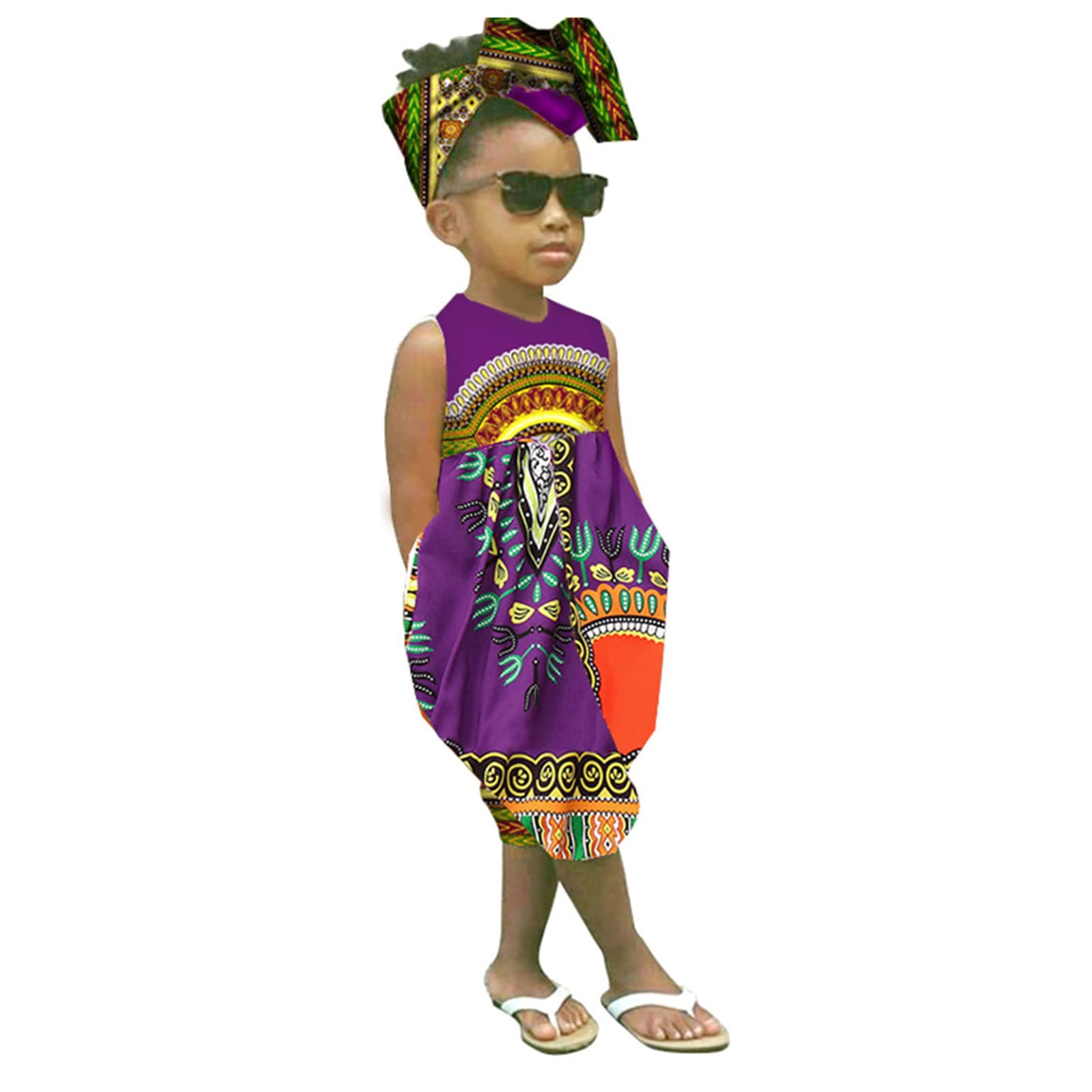 African Dashiki Toddler Girls Sleeveless Romper Jumpsuit - Traditional Style Summer Playsuit for Baby & Kids - Perfect for Cultural Events, Playdates & Warm Weather Outfits