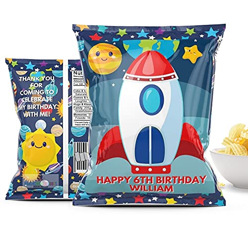 Personalized Space-Themed Birthday Party Favor Bags - Custom Chip Bags & Goodie Bags for Kids | Handmade Space Party Decorations | Perfect for Boys & Girls Birthday Celebrations | Great for School Events, Themed Parties & Gift Giving