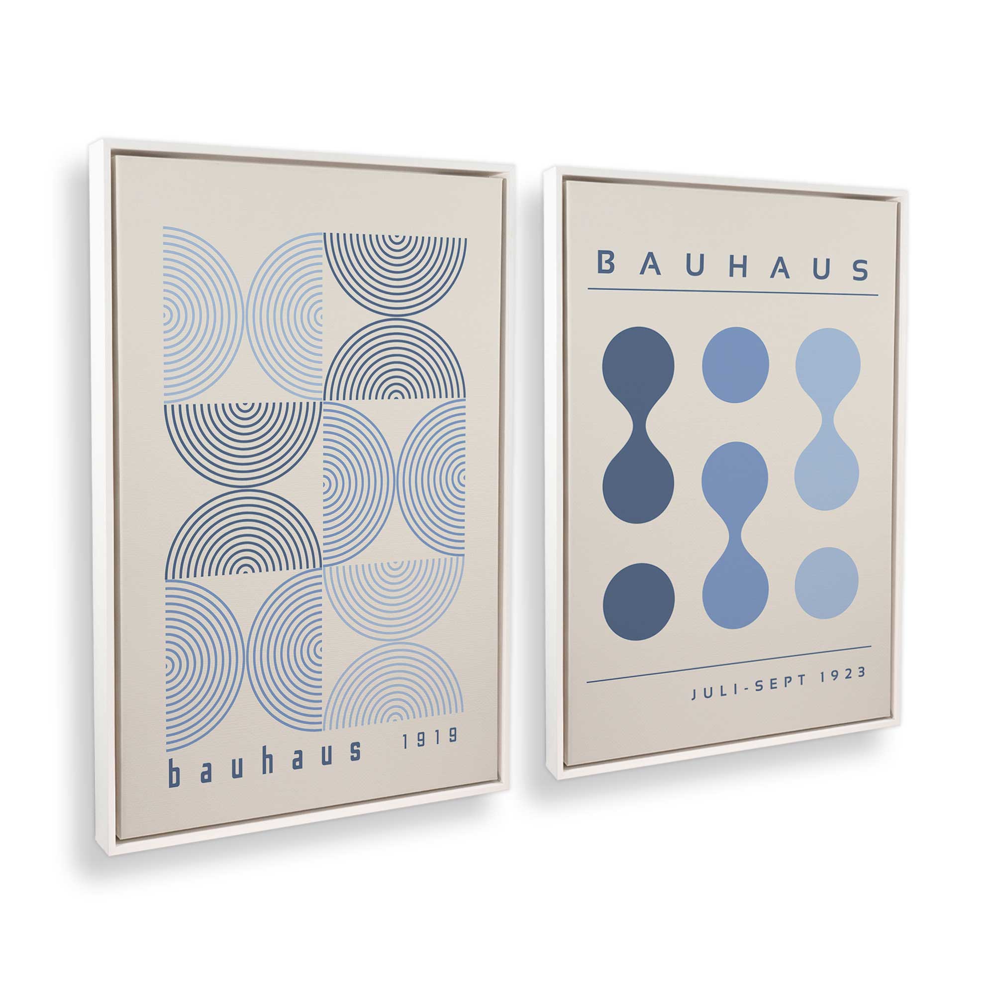 Bauhaus Style Blue Abstract Art Prints - Set of 2 Canvas Wall Decor for Living Room, Bedroom & Office | Modern Geometric Composition