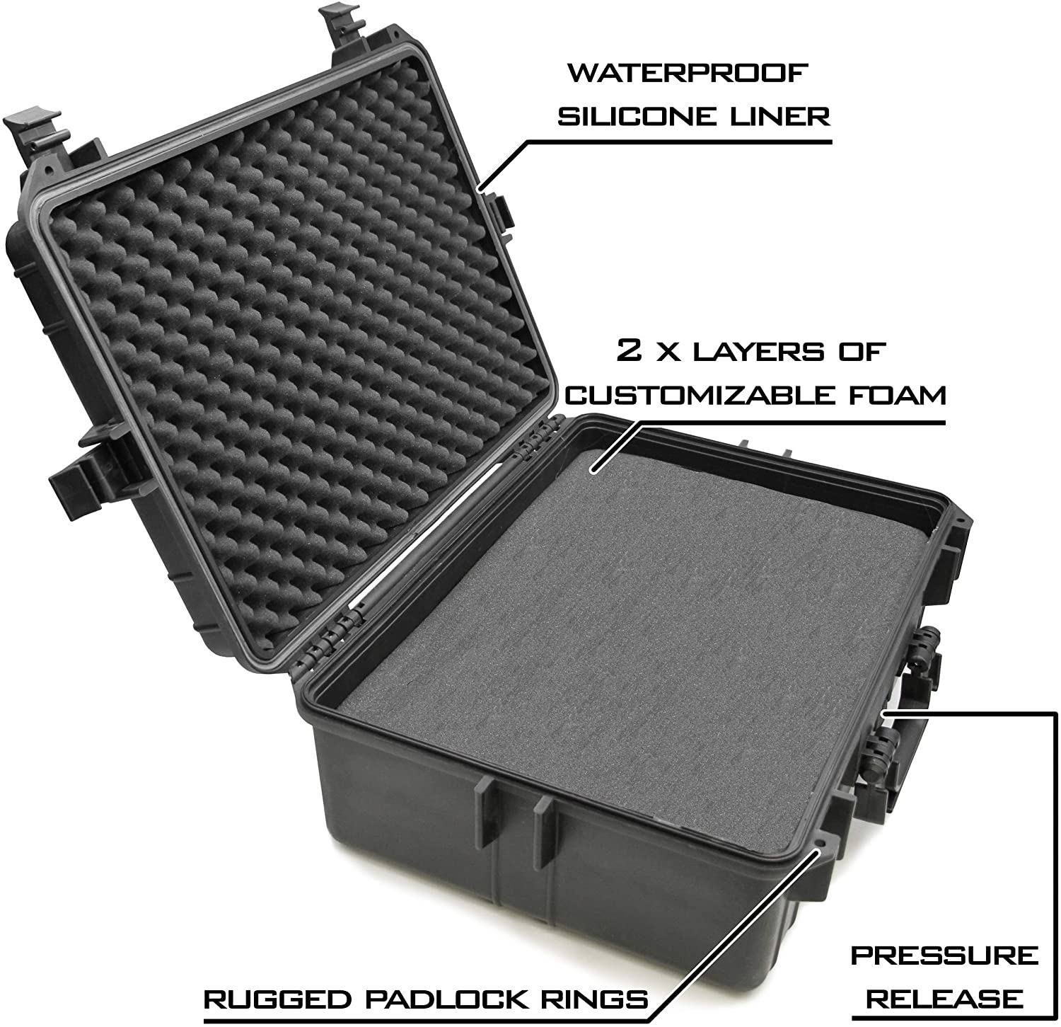 CASEMATIX 23 Customizable 7 Pistol Waterproof & Shockproof Hard Gun Case with Two Layers of Foam - Perfect for Pistols, Magazines Storage and Range Transport