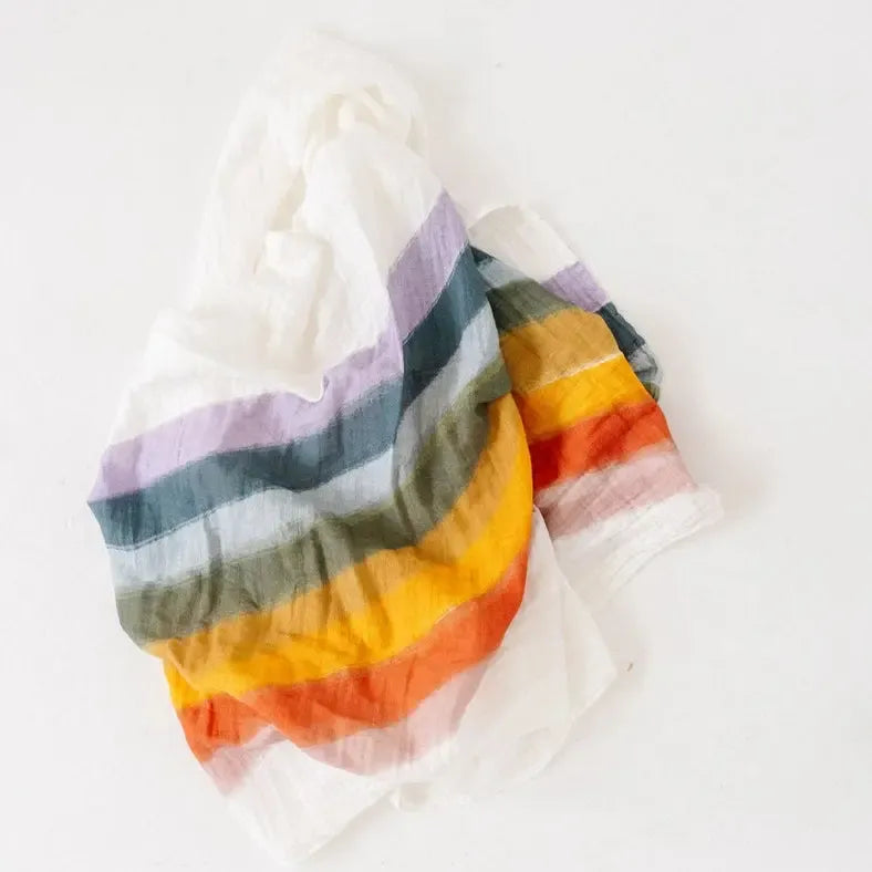 Clementine Kids Cotton Muslin Swaddle Blanket - Soft Baby Wrap for Newborns & Infants - Rainbow Connection Design - Perfect for Swaddling, Nursing & Stroller Use
