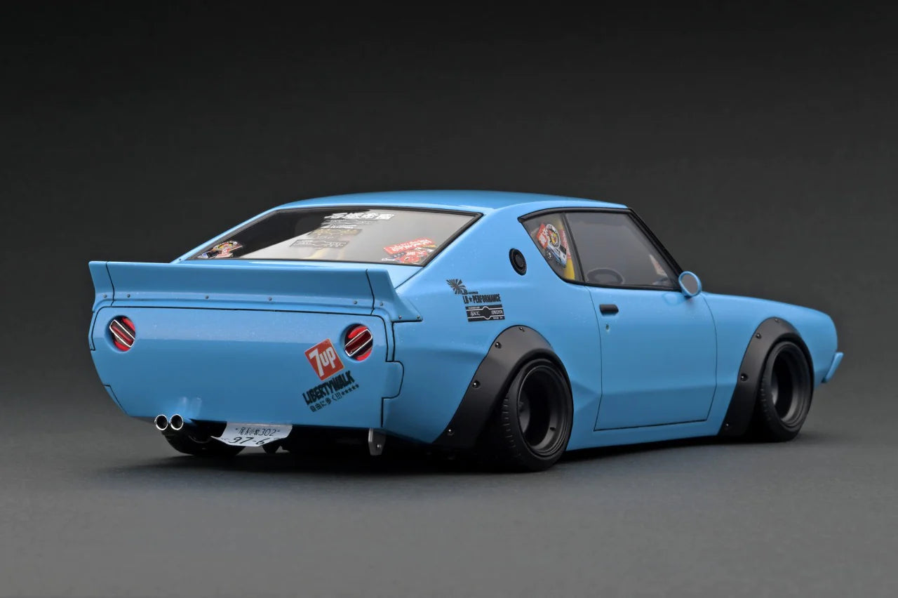 1:18 Scale Nissan Kenmari LB WORKS Light Blue Diecast Model Car - Collectible Japanese Tuner Vehicle for Display & Racing Enthusiasts - Perfect for Home Office Decor, Car Shows, and Gift Giving