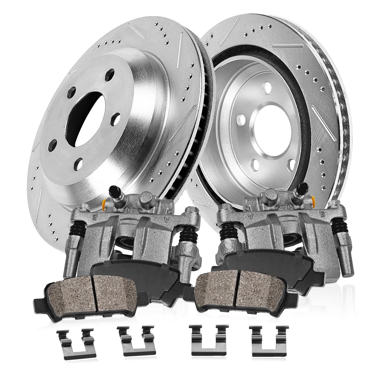 Callahan Rear Brake Kit for Mitsubishi Endeavor - Drilled & Slotted Brake Rotors, Ceramic Pads with Calipers | High-Performance Braking for Off-Road & Towing | DIY Installation & Replacement Parts