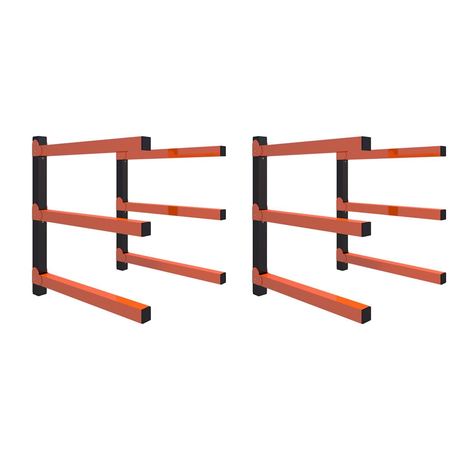 4-Piece Wall Mount Wood Organizer Rack - Heavy Duty Metal Lumber Storage with 3-Tier System for Garage, Shed, Indoor & Outdoor Use - Perfect for Firewood, Plywood & DIY Projects