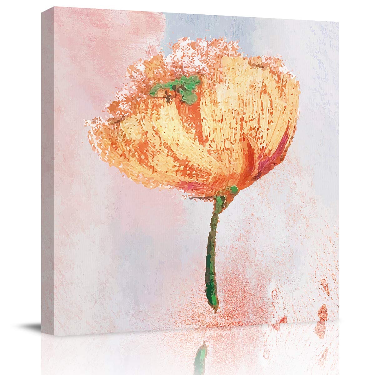 Abstract Orange Poppy Flower Canvas Wall Art - Modern Oil Painting Gallery Wrap Giclee Print - Stretched & Framed Ready to Hang - 12