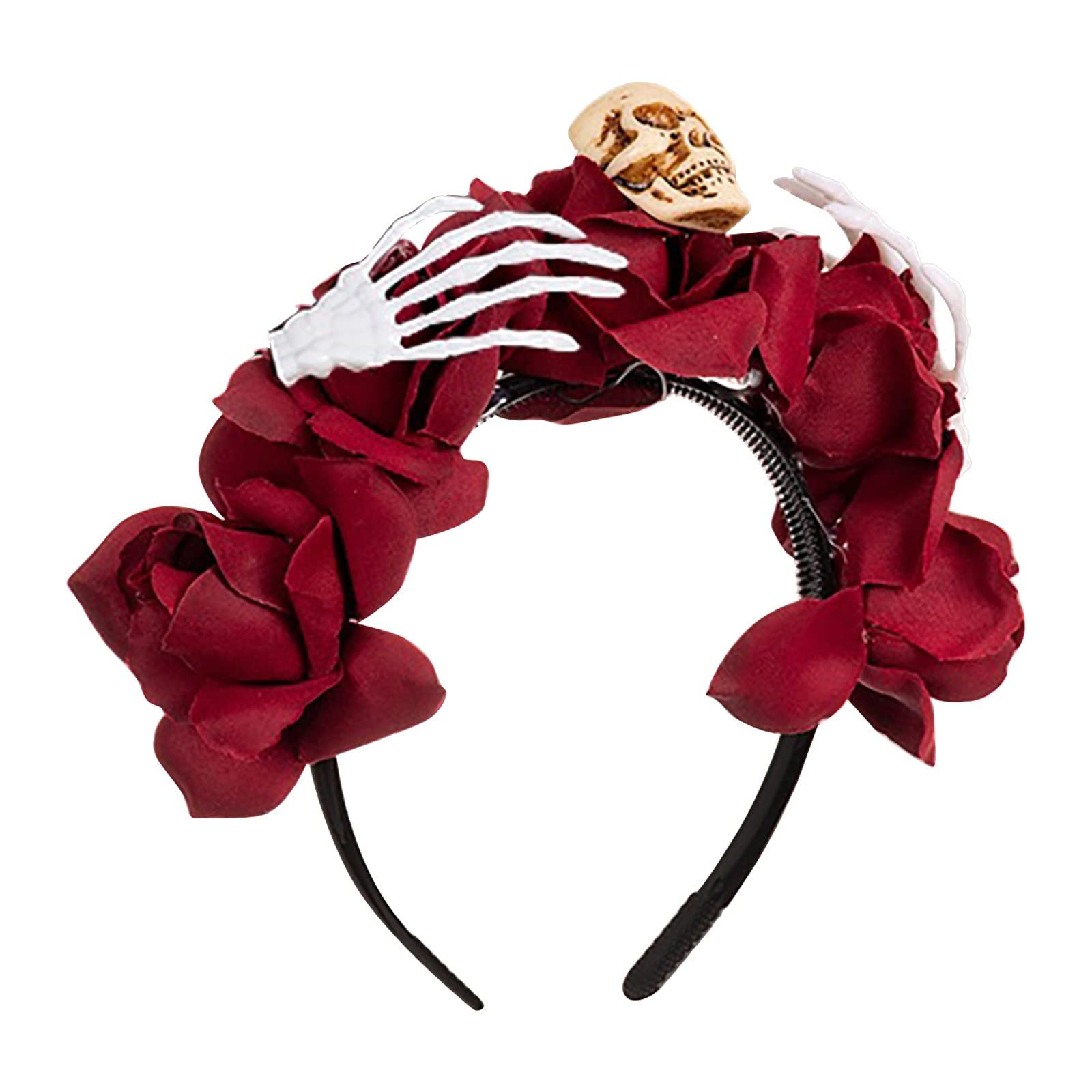 Kedelack Halloween Rose Headband Tiara - Cute Flower Leaf Headpiece for Women, Handmade Hair Accessory for Parties, Cosplay & Festive Events (Black & Red)