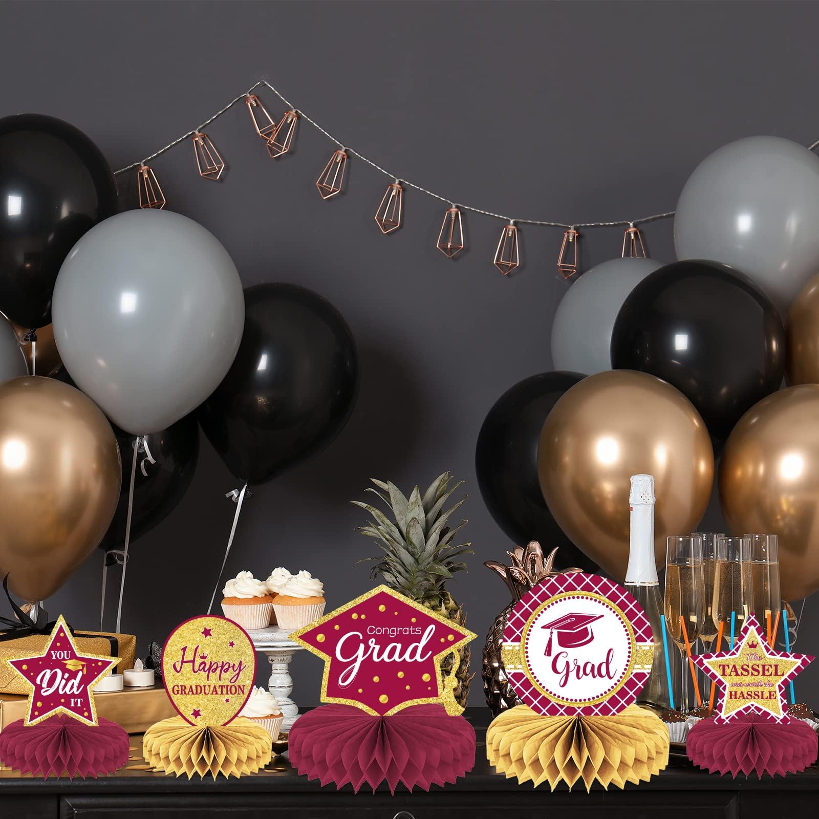10PCS Class of 2025 Graduation Party Decorations - Honeycomb Centerpieces & Table Toppers for Grad Party Supplies (Maroon) | Perfect for Graduation Ceremony, School Events & Celebration Decor
