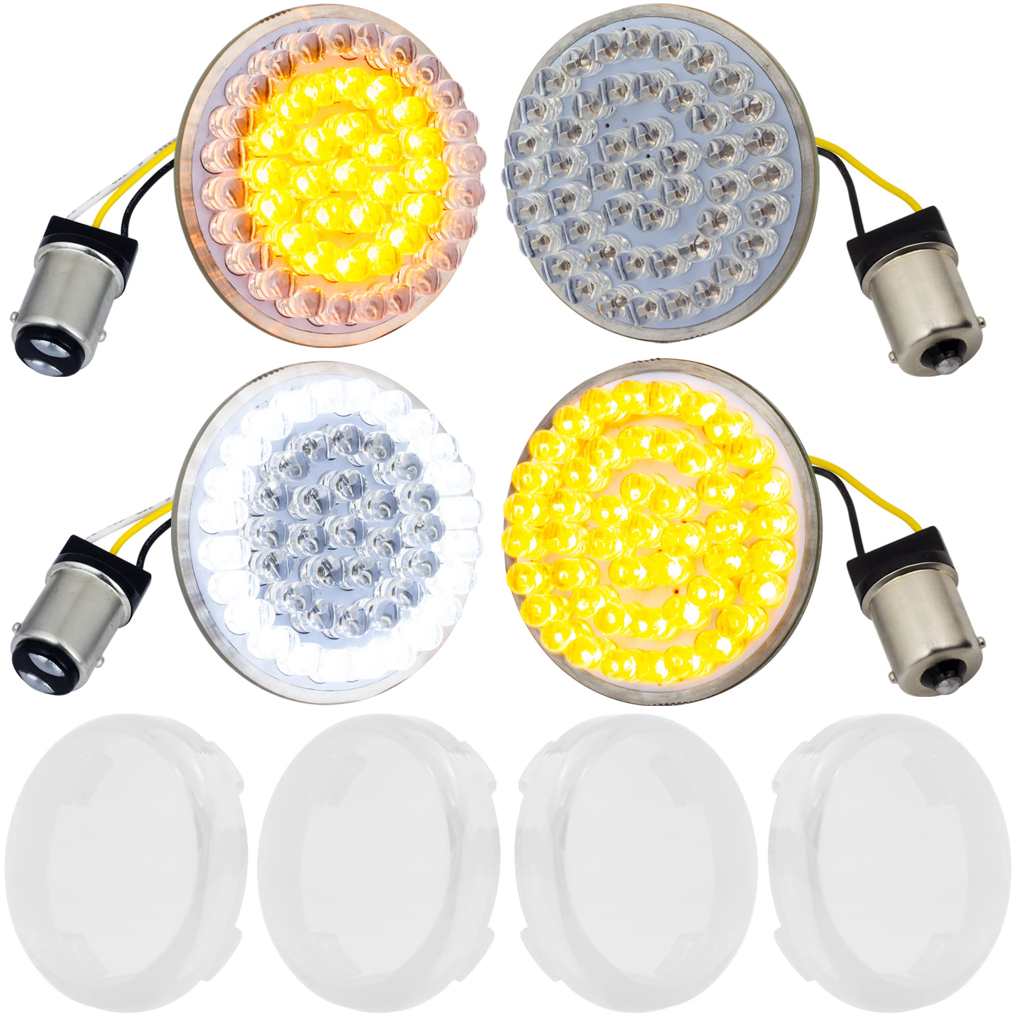Eagle Lights 2 Inch LED Turn Signal Kit - 1157 Front & 1156 Amber Rear Bulbs with Clear Lenses - Perfect for Motorcycles, Cars, Trucks and Off-Road Vehicles