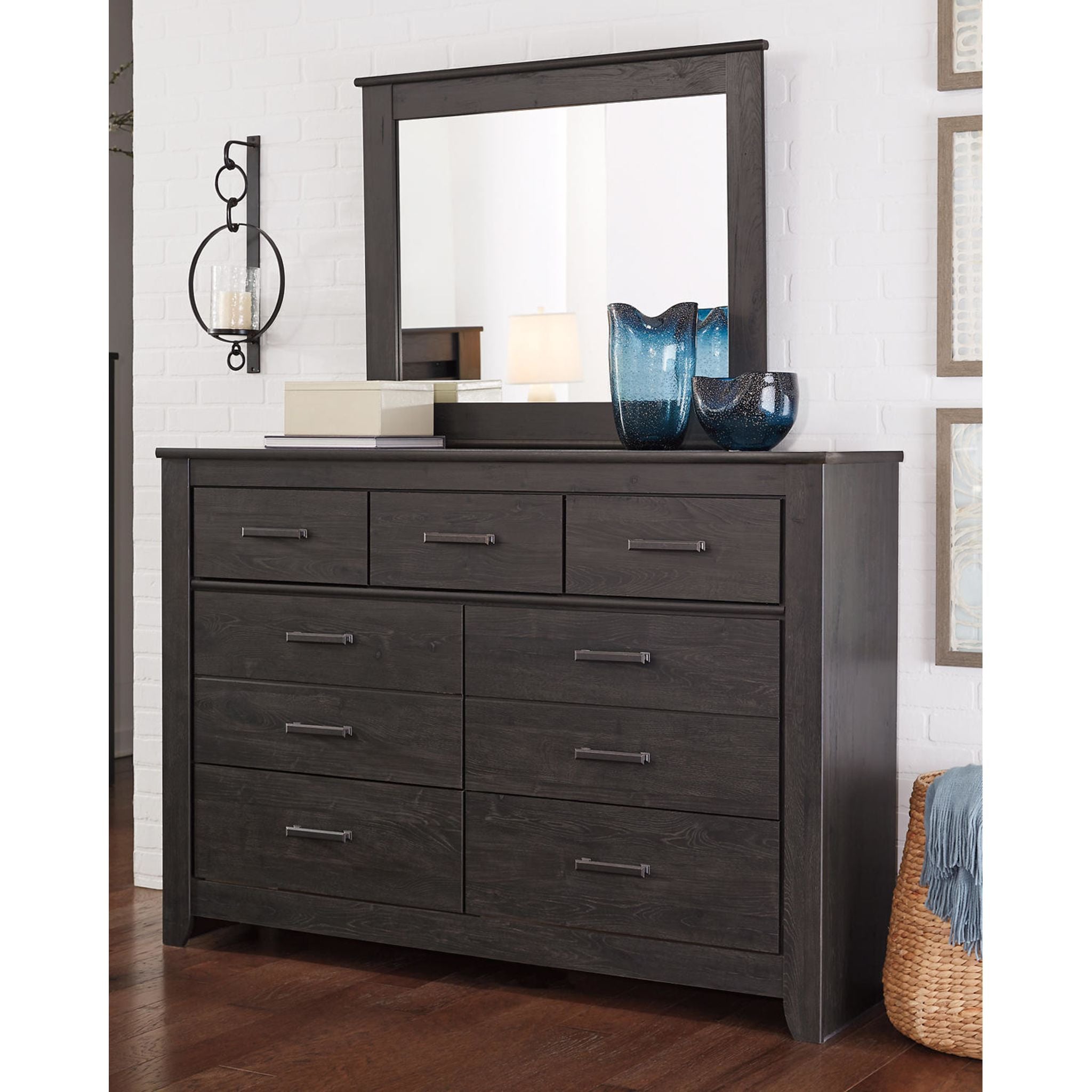 Brinxton 6-Drawer Dresser with Mirror - Charcoal Finish for Bedroom Storage & Organization