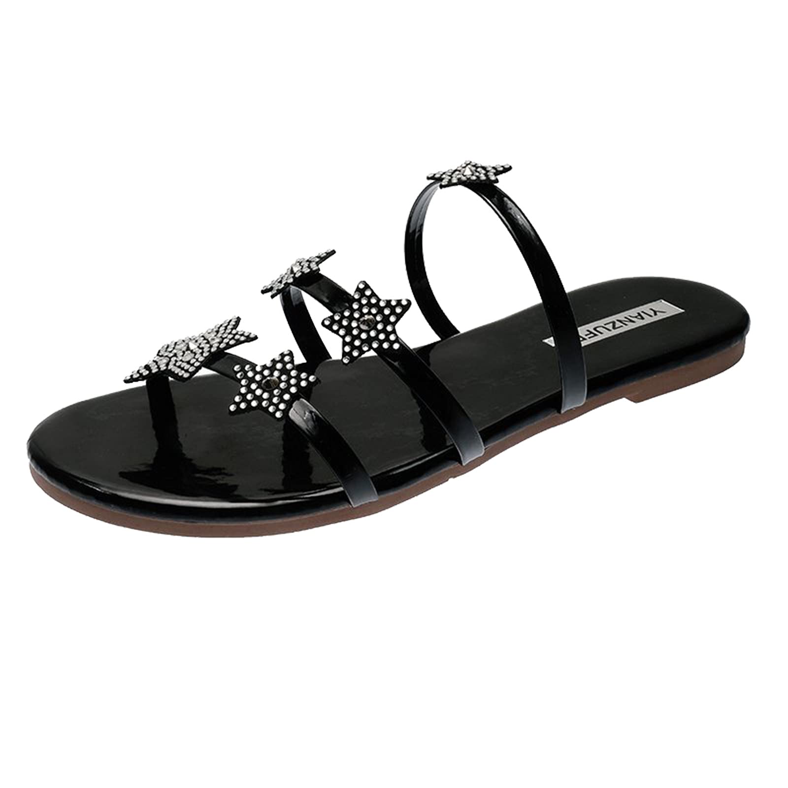 Stars Fashion Women's Rhinestone Bling Slip-On Slippers - Comfortable Flat Sandals for Wide Feet, Beach, Summer & Outdoor Wear - Perfect for Lounging, Travel & Vacation