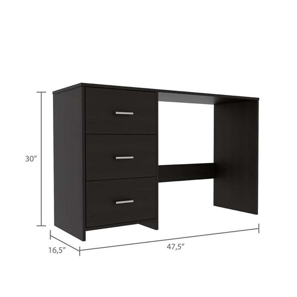 TUHOME Classic Black Computer Desk with 3 Drawers - Sturdy Home Office Desk for Study, Work & Gaming