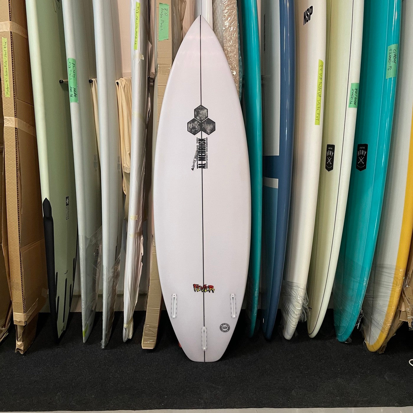 Channel Islands Fever 5'11 Surfboard with PU Futures 3 Fin Setup - Used Surfboard for Intermediate Surfers | Perfect for Beach Waves & Coastal Surfing