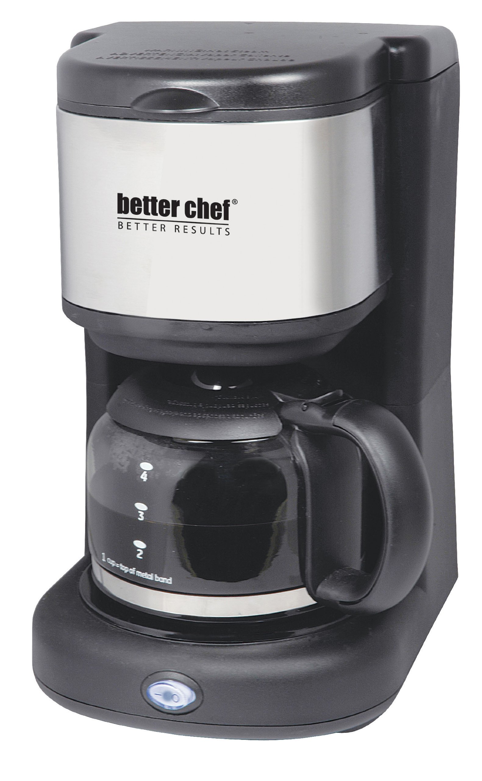 Better Chef IM-104S 4-Cup Coffee Maker with Stainless Steel Accents - Compact Black Drip Coffee Machine for Home, Office & Small Spaces - Perfect for Morning Brew, Office Use & RV Travel