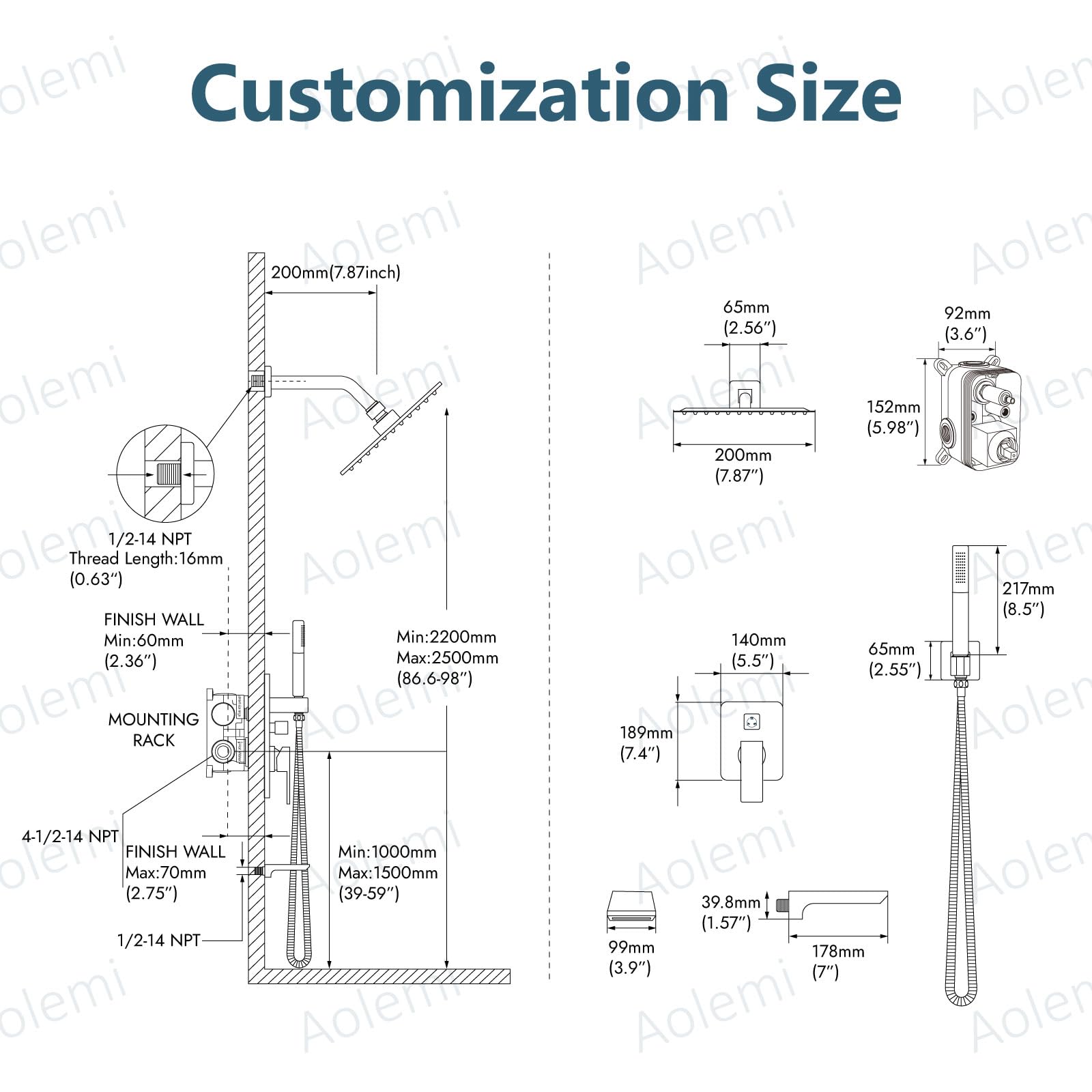 Aolemi Matte Black Shower System - 8 Inch Rainfall Shower Head with 2-in-1 Handheld & Waterfall Spout, Wall Mount Tub Faucet Combo Set with Rough-in Valve - Perfect for Modern Bathroom Renovation & Spa-Like Shower Experience