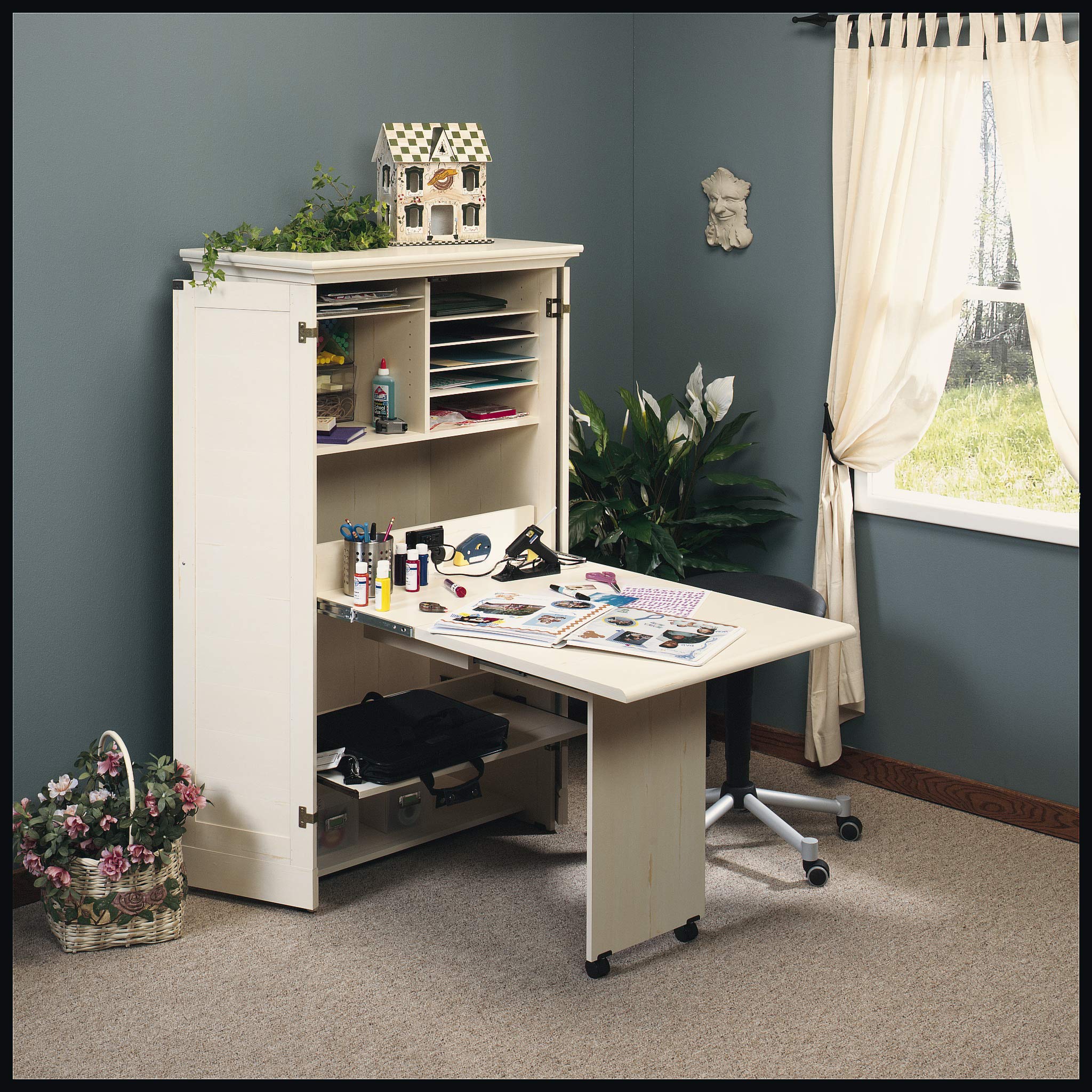 Sauder Harbor View Craft and Sewing Armoire with Table & Pantry Cabinets - 35.12