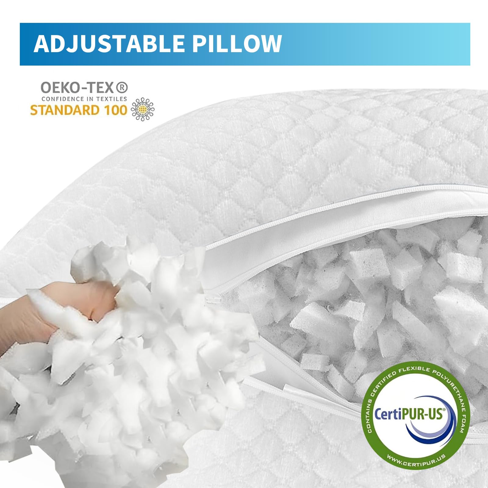 Shredded Memory Foam Pillows - Queen Size Set of 2, Cooling Bed Pillows for Side, Back & Stomach Sleepers, Adjustable Firmness with Washable Removable Cover | Perfect for Hot Sleepers, Neck Pain Relief & Better Sleep Quality