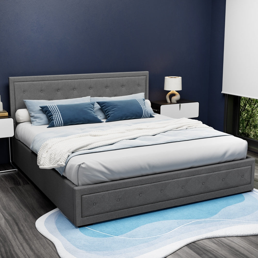 Bronte King Size Storage Bed Frame in Grey - Modern Platform Bed with Underbed Drawers for Extra Bedroom Storage