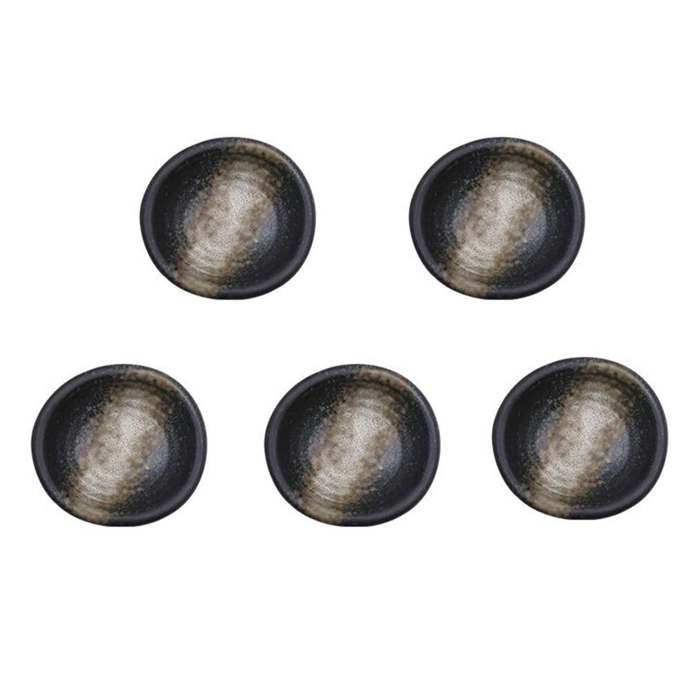 3.5 Inch Retro Style Black & Beige Porcelain Side Dish Bowls - Set of 5 Multipurpose Serving Bowls for Soy Sauce, Dipping Sauces, Seasonings - Perfect for Asian Dining, Sushi Restaurants, and Home Entertaining