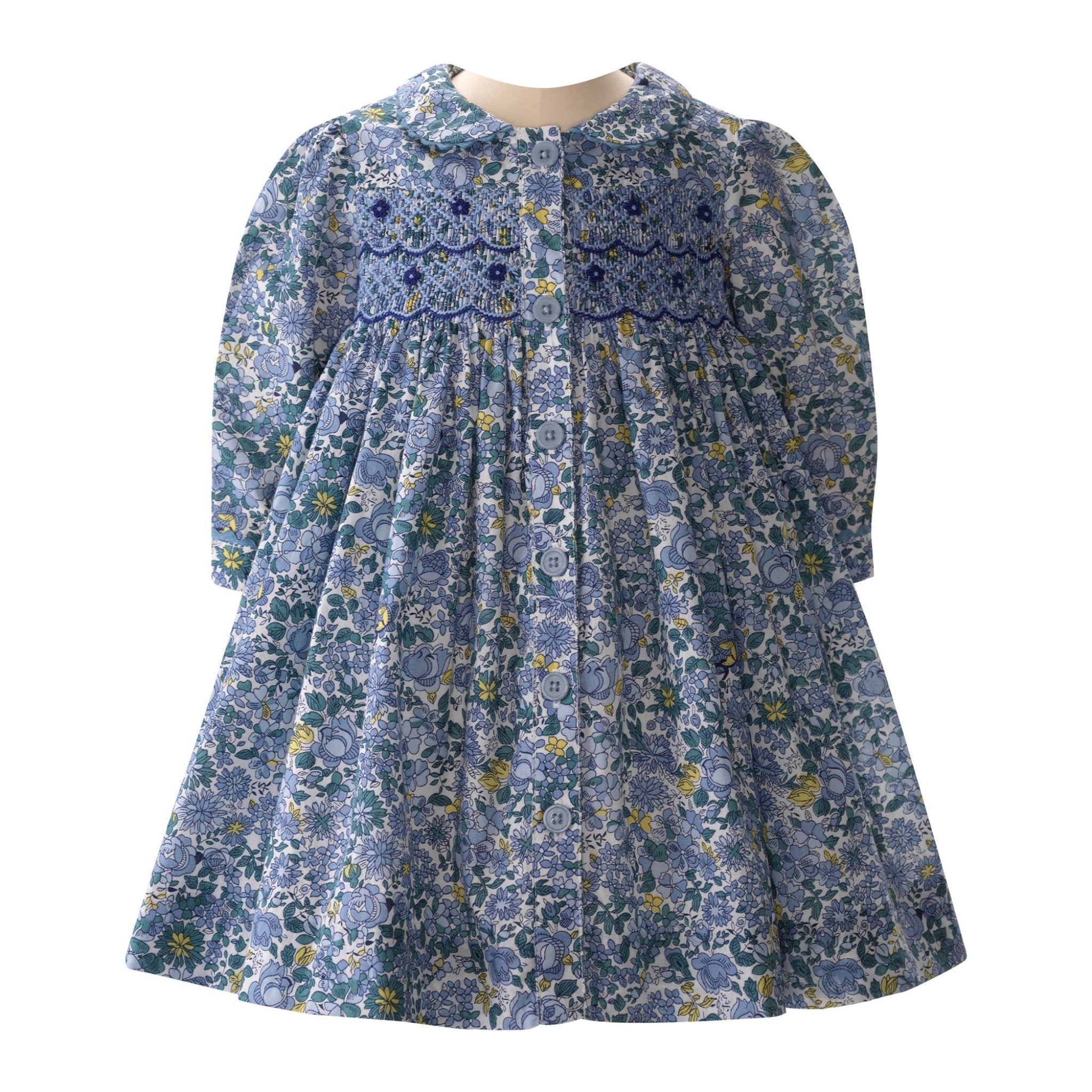 Blue Petal Blossom Smocked Button Front Dress & Bloomers Set - Floral Print Summer Dress for Girls - Perfect for Easter, Birthday Parties & Photo Shoots