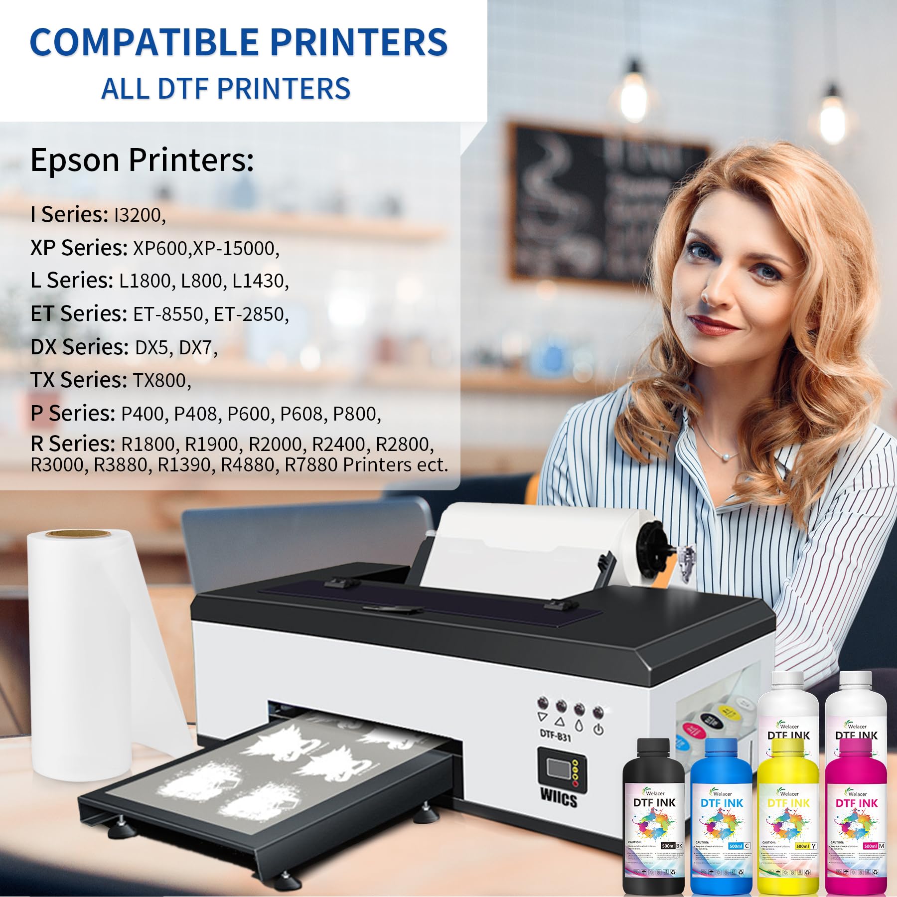 DTF Ink 500ml x 6 Bottles - Compatible with Epson I3200, XP600, R1390, L1800, ET-8550, ET-2850, XP-15000, R2400, L800, 1430, P400, P800, R2000 Printers | DTF Heat Transfer Ink Conversion Kit Refill for All DTF Printers & Films | Perfect for T-Shirt, Hoodie, and Custom Apparel Printing