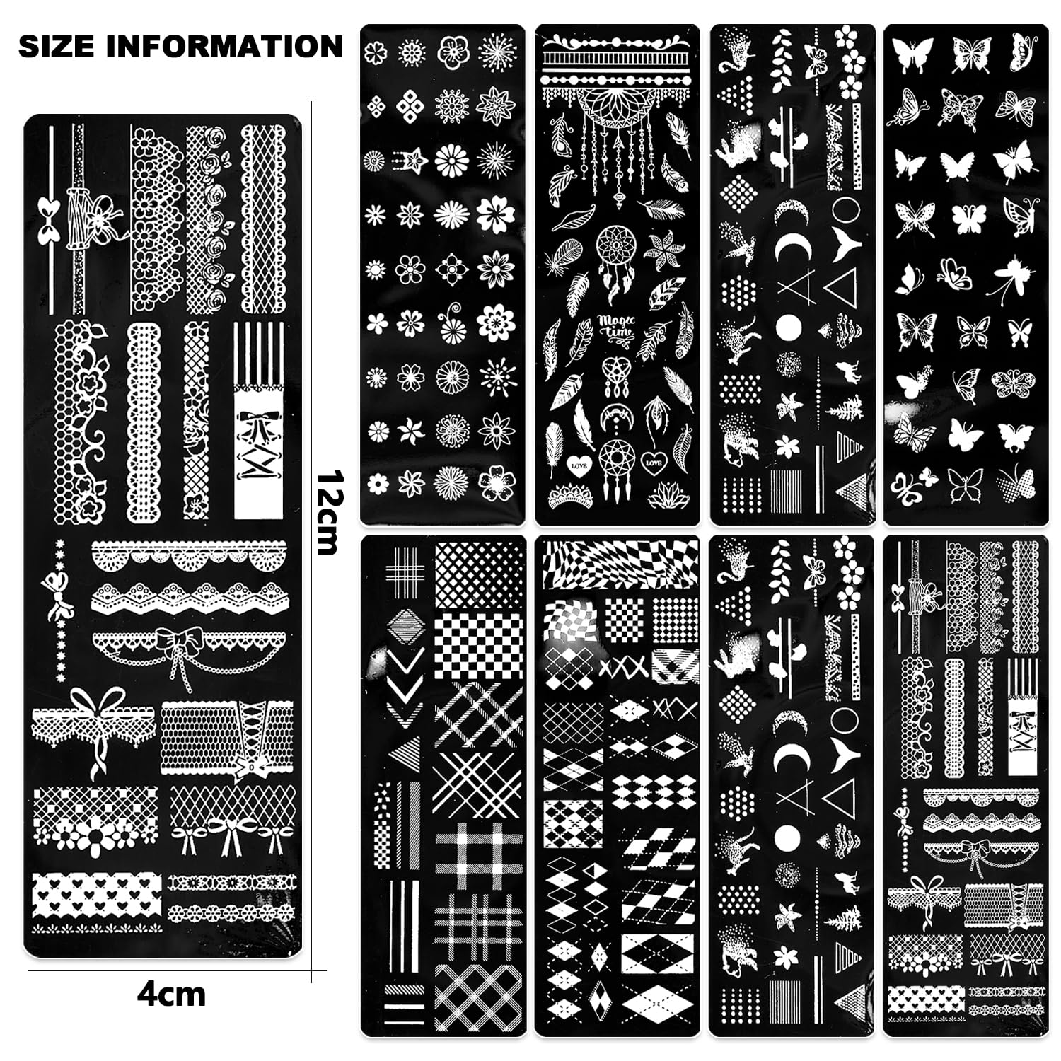 8-Piece Nail Stamping Plate Set - Geometric & Boho Butterfly Designs - Professional Nail Art Stencils & Templates - DIY Acrylic Nail Stamping Kit for Salon & Home Manicure - Perfect for Parties, Weddings & Special Occasions